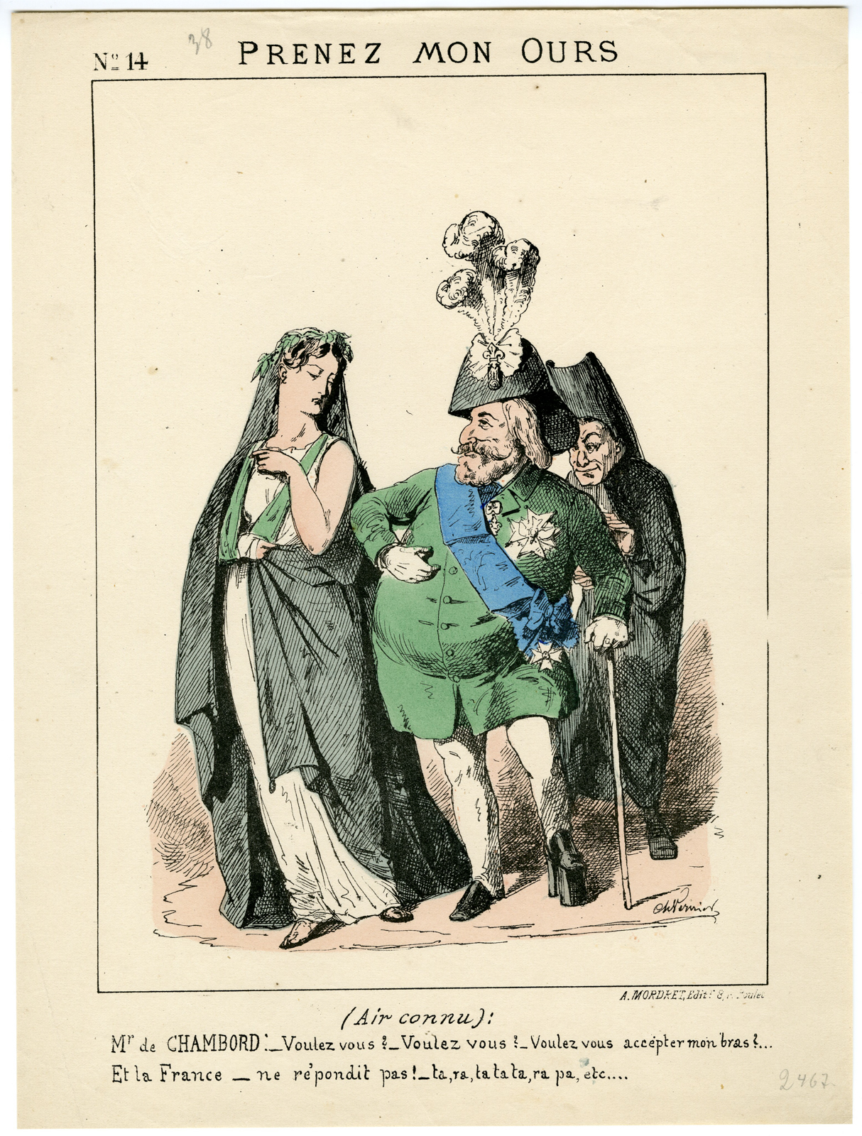, Antique Print-CLAIM-THRONE-HENRI-CHAMBORD-SATIRE-FRANCE-Vernier-c.1871, Pictura Antique Prints