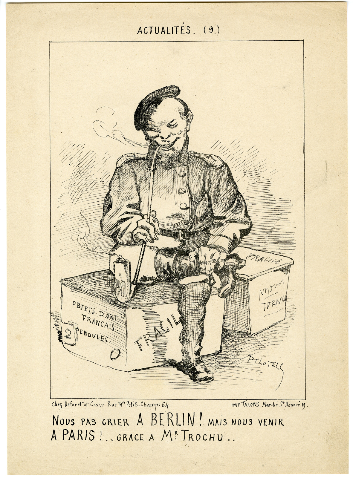 , Antique Print-FRANCO-PRUSSIAN-WAR-CARICATURE-TROCHU-Pilotell-c.1871, Pictura Antique Prints