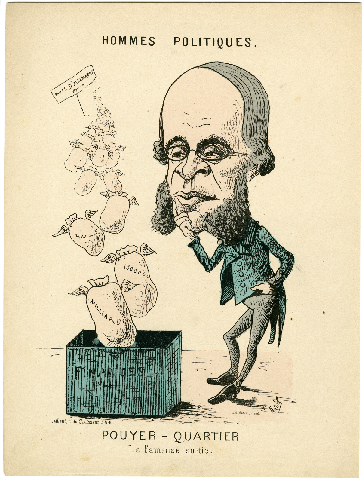 , Antique Print-FRANCO-PRUSSIAN-WAR-CARICATURE-POUYER-INDEMNITY-Untel-c.1871, Pictura Antique Prints