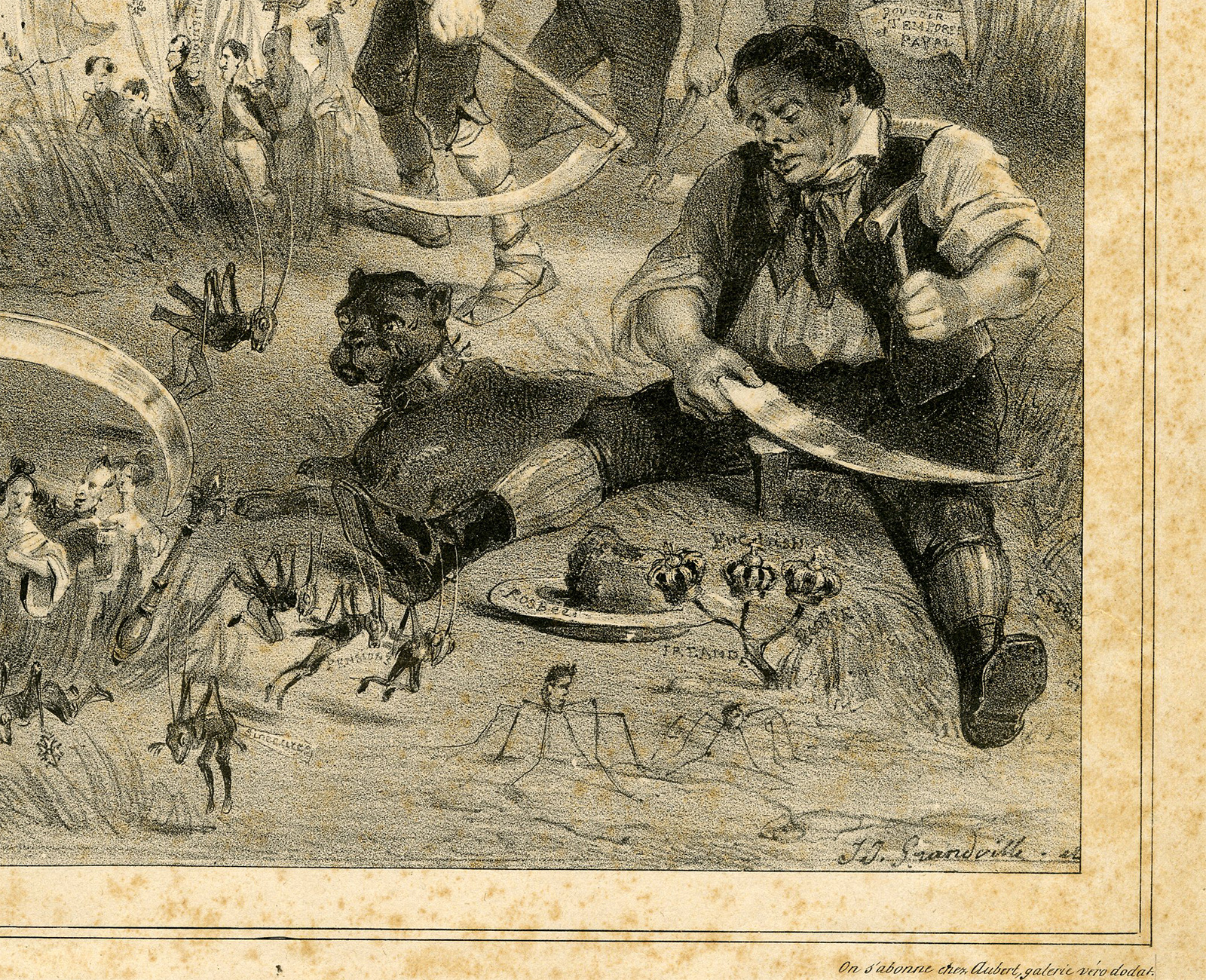 , Antique Print-GRANDVILLE-LA-FENAISON-POLITICAL-SATIRE-Grandville-Alophe-1832, Pictura Antique Prints