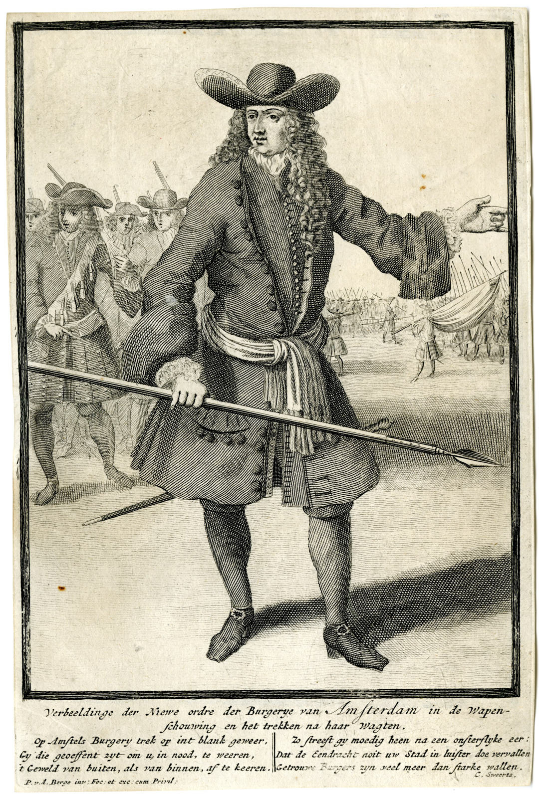 , Antique Print-CIVIC-GUARD-AMSTERDAM-ENGRAVING-Van den Berge-1690-1730, Pictura Antique Prints