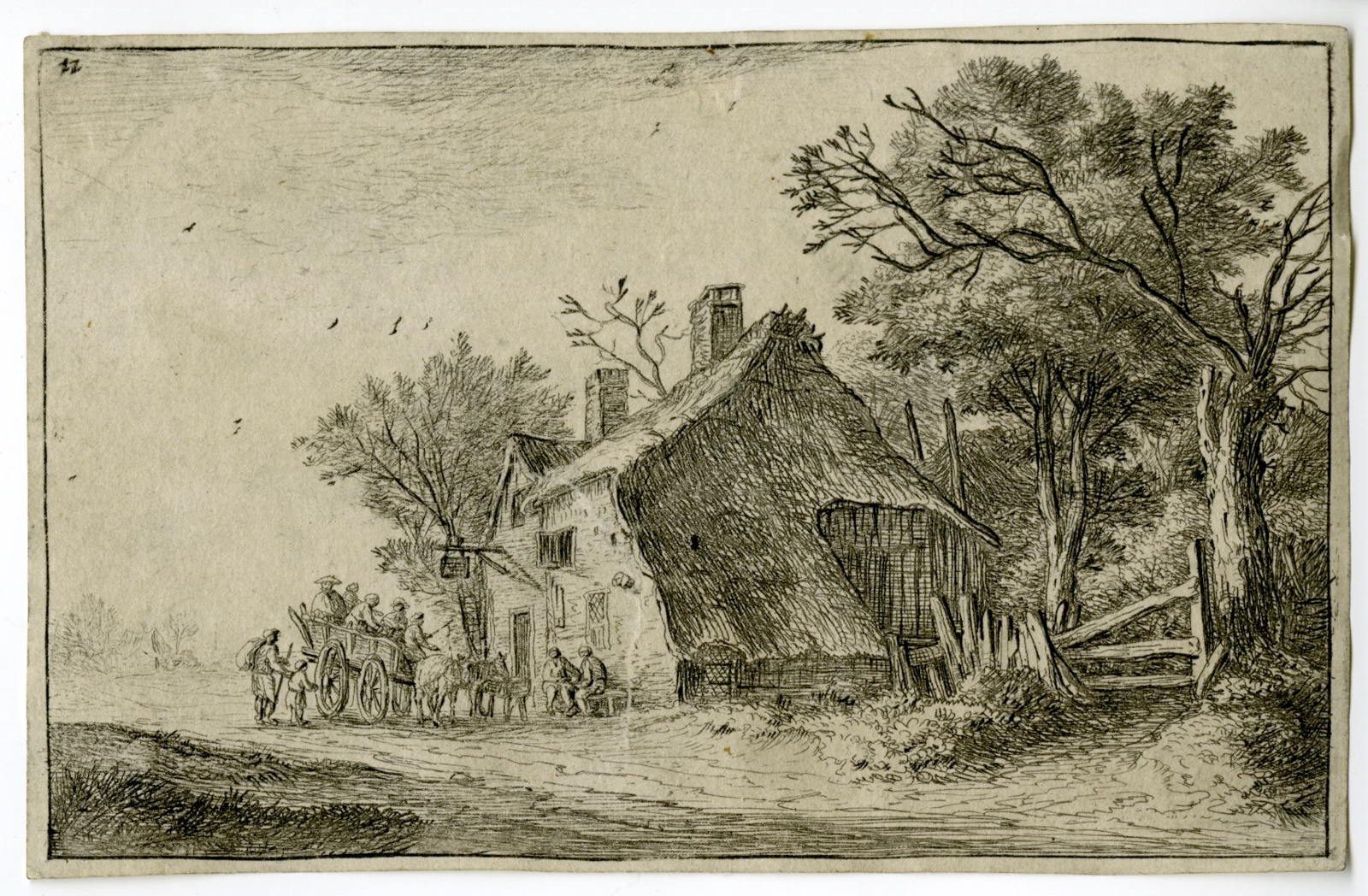 , Antique Master Print-ARRIVAL-OF-TRAVELERS-INN-ETCHING-Waterloo-c.1650, Pictura Antique Prints