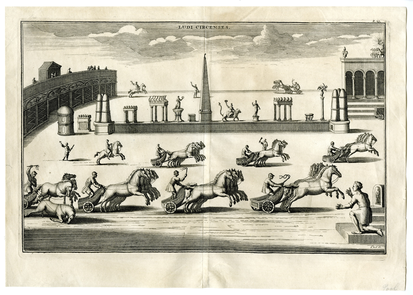 , Antique Print-LUDI-CIRCENSES-ROMAN-CHARIOT-RACE-PRINT-SUETONIUS-Pool-1714-1715, Pictura Antique Prints