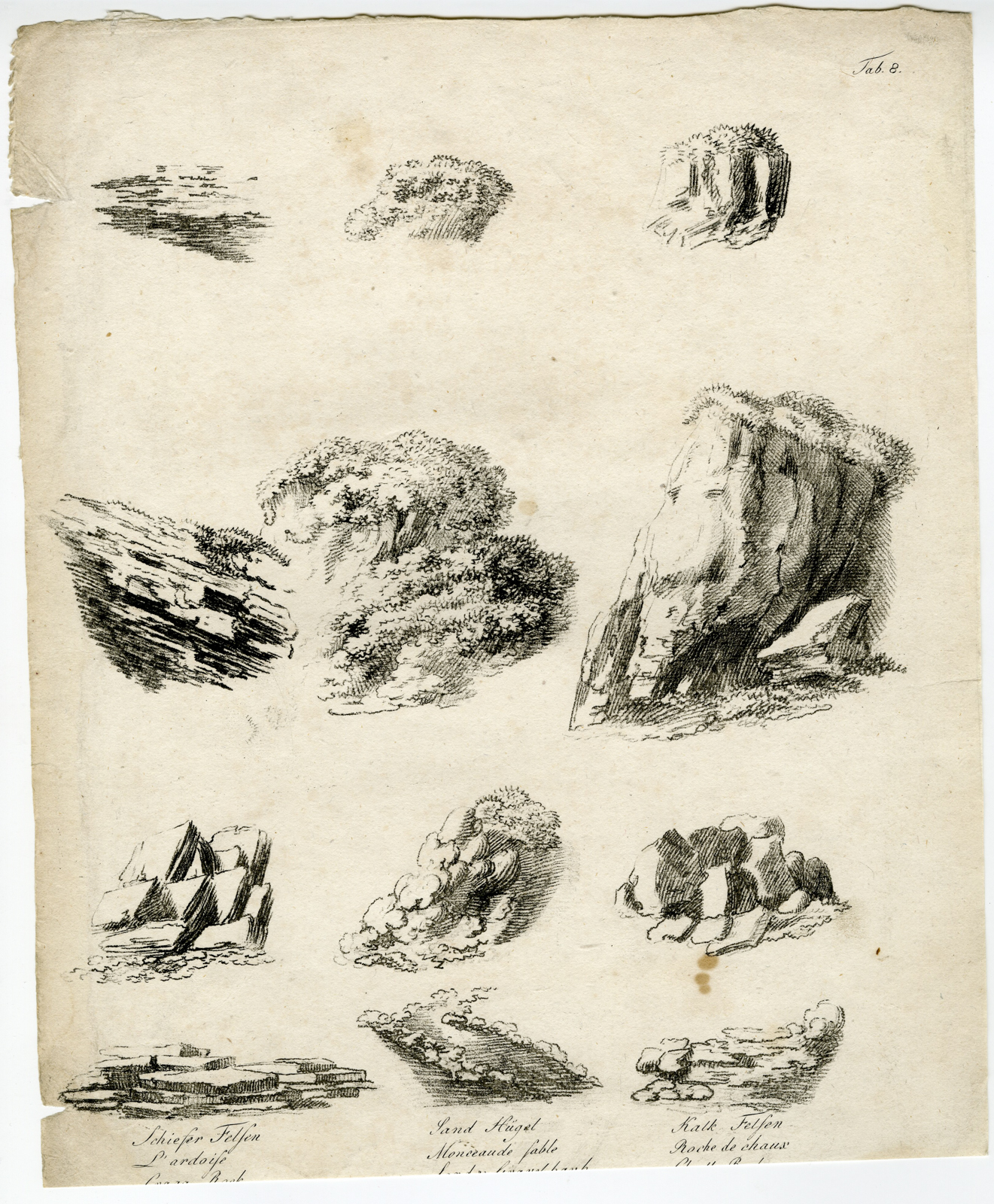 , 7-Antique Prints-LANDSCAPE-DRAWING-STUDY-TREES-ROCKS-SET-OF-7-Wagner-1802, Pictura Antique Prints