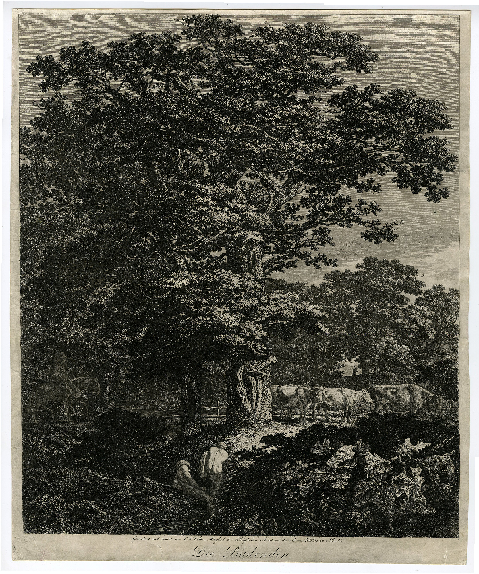 , Antique Master Print-ETCHING-BATHERS-LANDSCAPE-Kolbe-c.1800, Pictura Antique Prints