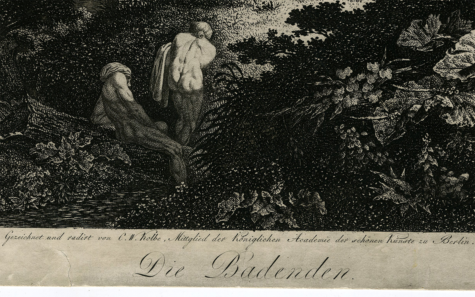 , Antique Master Print-ETCHING-BATHERS-LANDSCAPE-Kolbe-c.1800, Pictura Antique Prints
