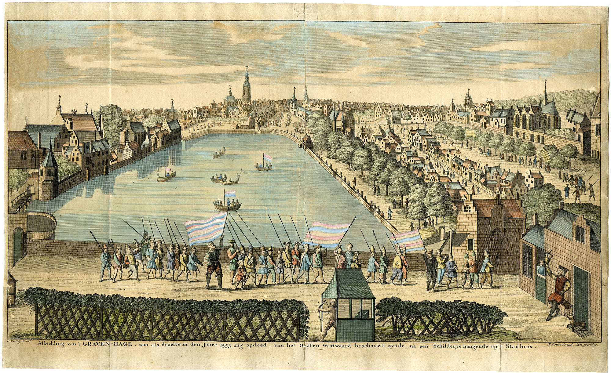 , Antique Print-GEZICHT-OP-DEN-HAAG-1553-van Giessen-de Riemer-1730, Pictura Antique Prints