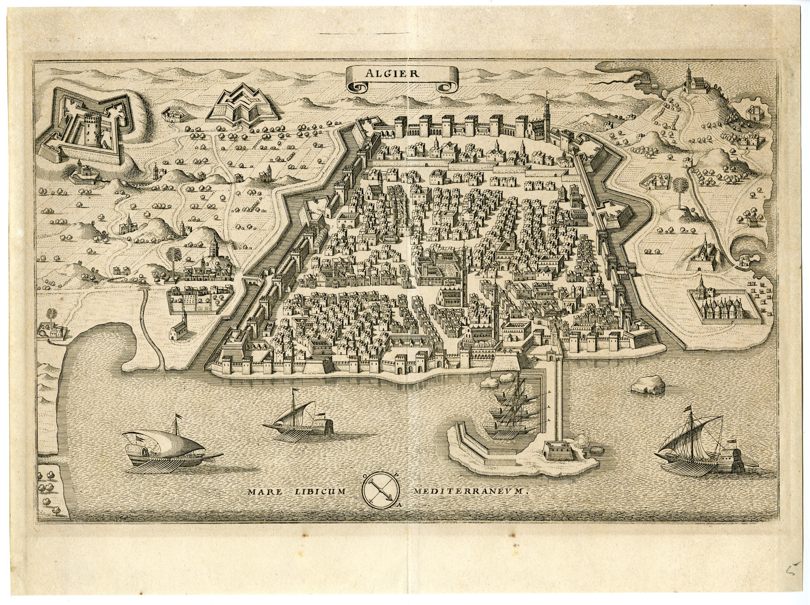 , Antique Map-ALGIERS-Merian-1646, Pictura Antique Prints