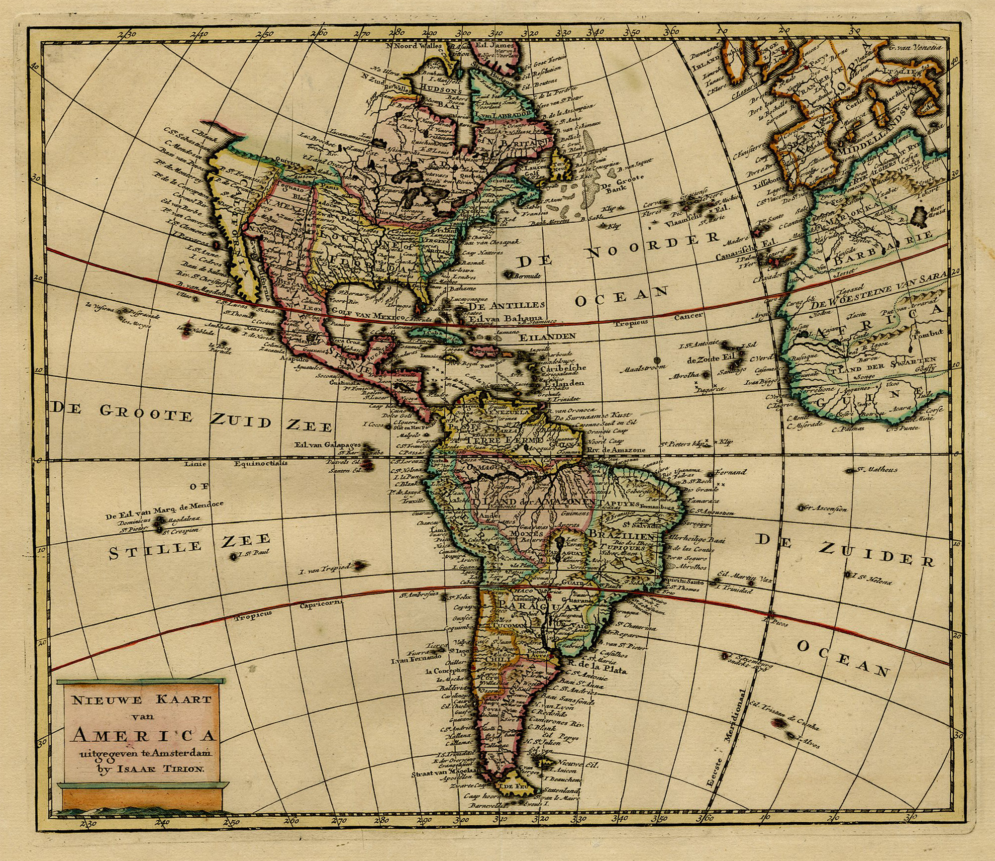 , Antique Map-AMERICA-MAP-Tirion-1750, Pictura Antique Prints