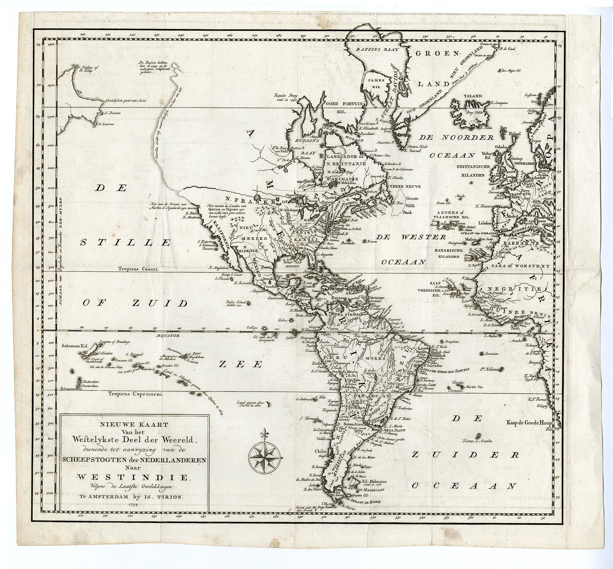 , Antique Map-WESTINDIES-AMERICA-Tirion-1754, Pictura Antique Prints
