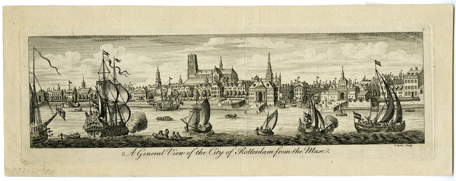 , Rare-Antique Print-ROTTERDAM-MAAS VIEW-June-c.1740, Pictura Antique Prints