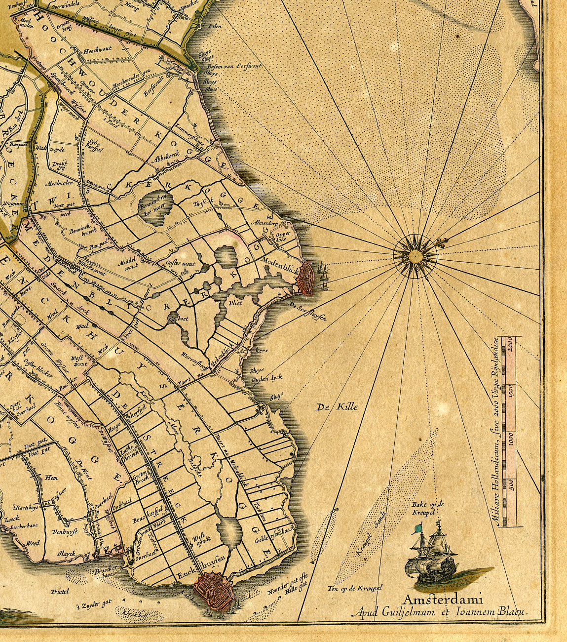 , Antique Map-HOLLANDIAE-NOORD-HOLLAND-WEST-FRIESLAND-Blaeu-1640, Pictura Antique Prints