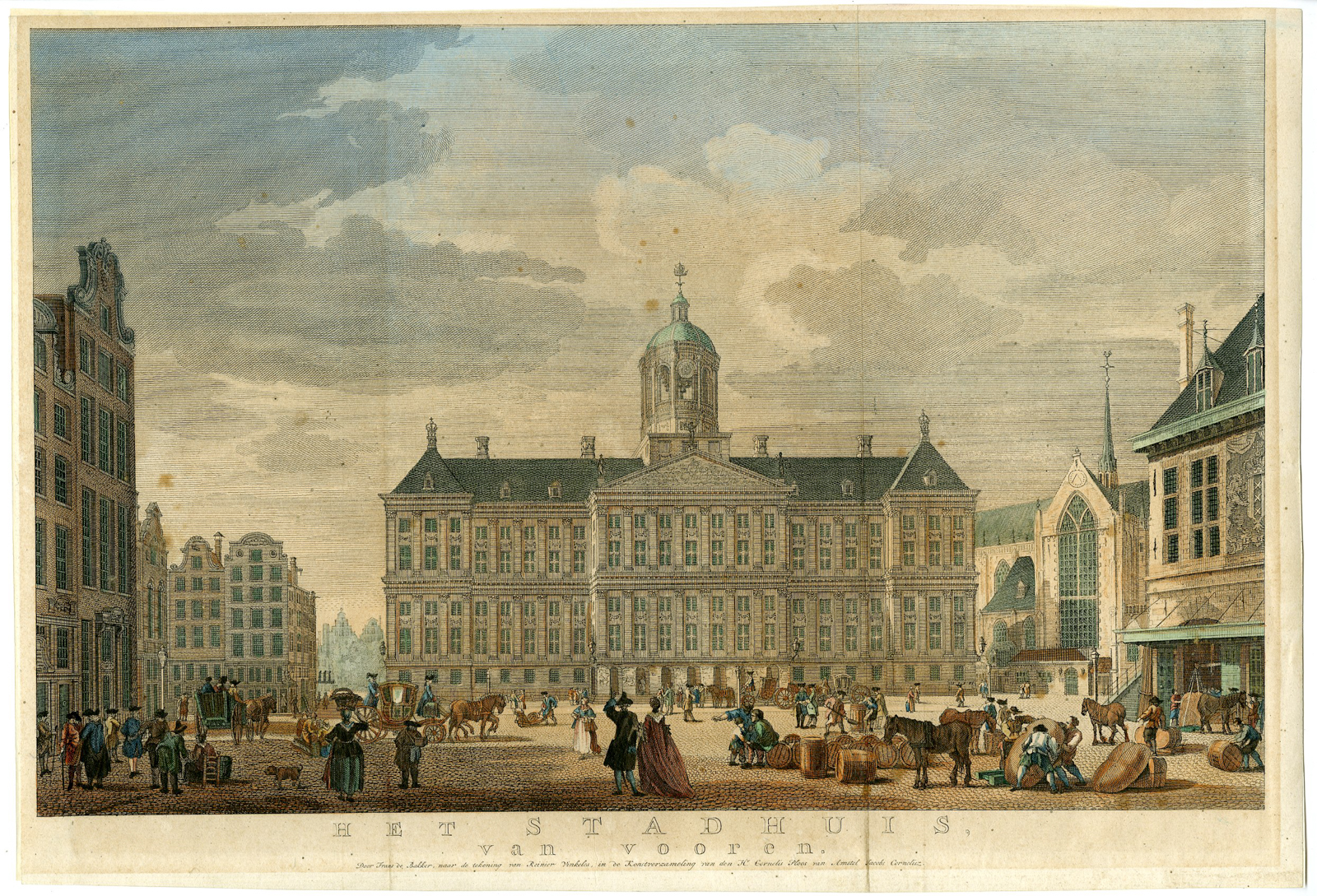 , Antique Master Print-AMSTERDAM-DAM-SQUARE-CITY HALL-Bakker-Vinkeles-18th c., Pictura Antique Prints