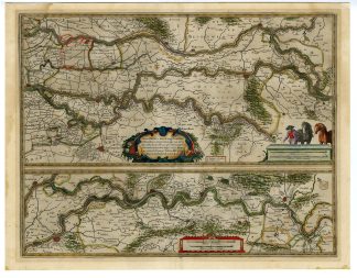 Antique Map-NETHERLANDS-RIVERS-RIJN-MAAS-WAAL-Blaeu-1664-1665