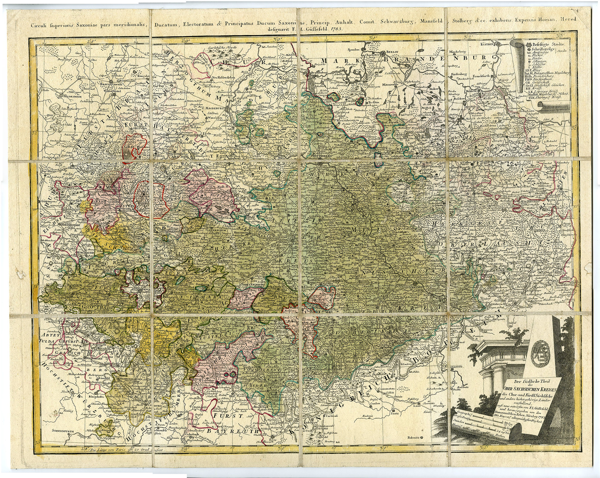 , Antique Map-SACHSISCHEN KREISE-SAXONY-Gussefeld-Homann erben-1783, Pictura Antique Prints