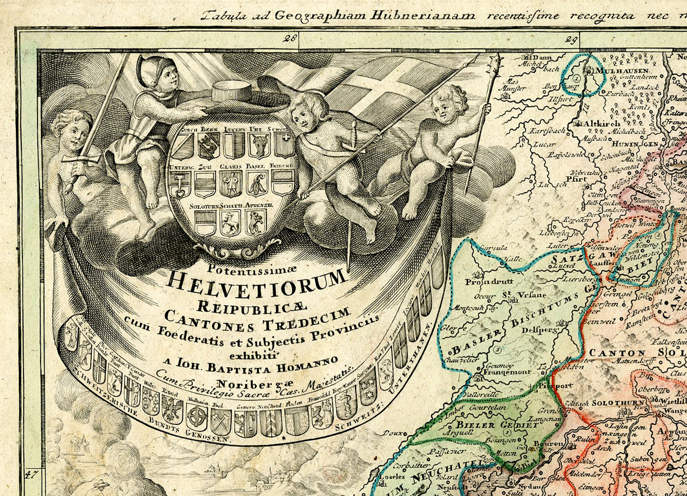, Antique Map-SWITZERLAND-MAP-Homann-1732, Pictura Antique Prints