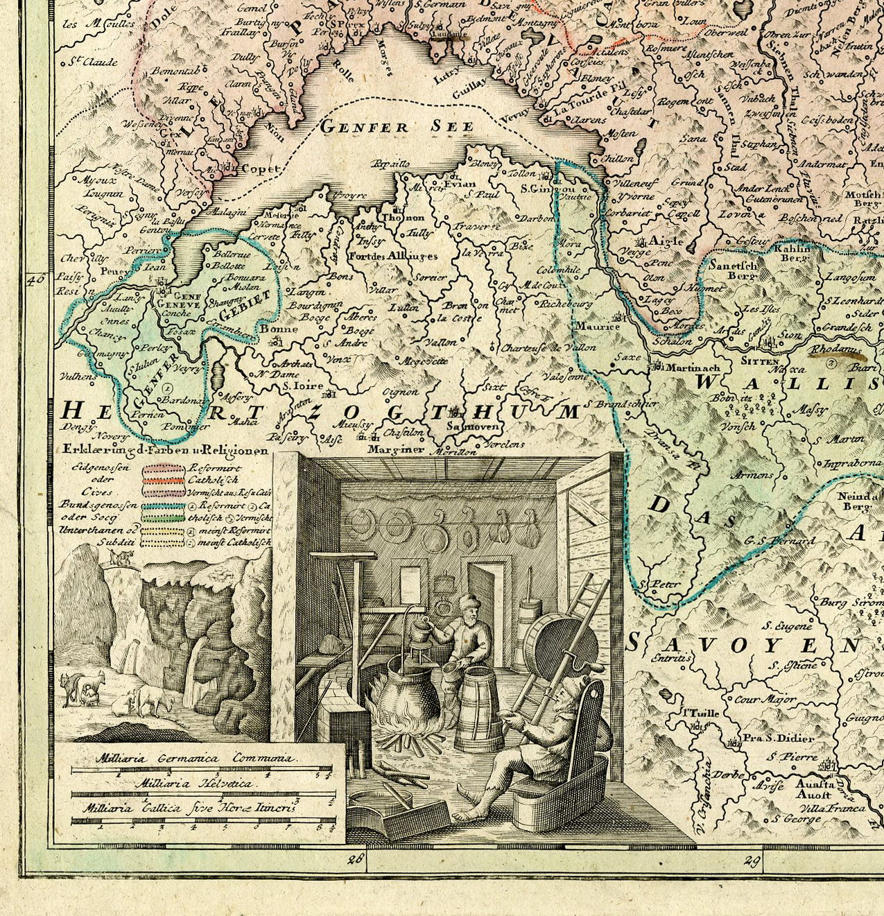 , Antique Map-SWITZERLAND-MAP-Homann-1732, Pictura Antique Prints