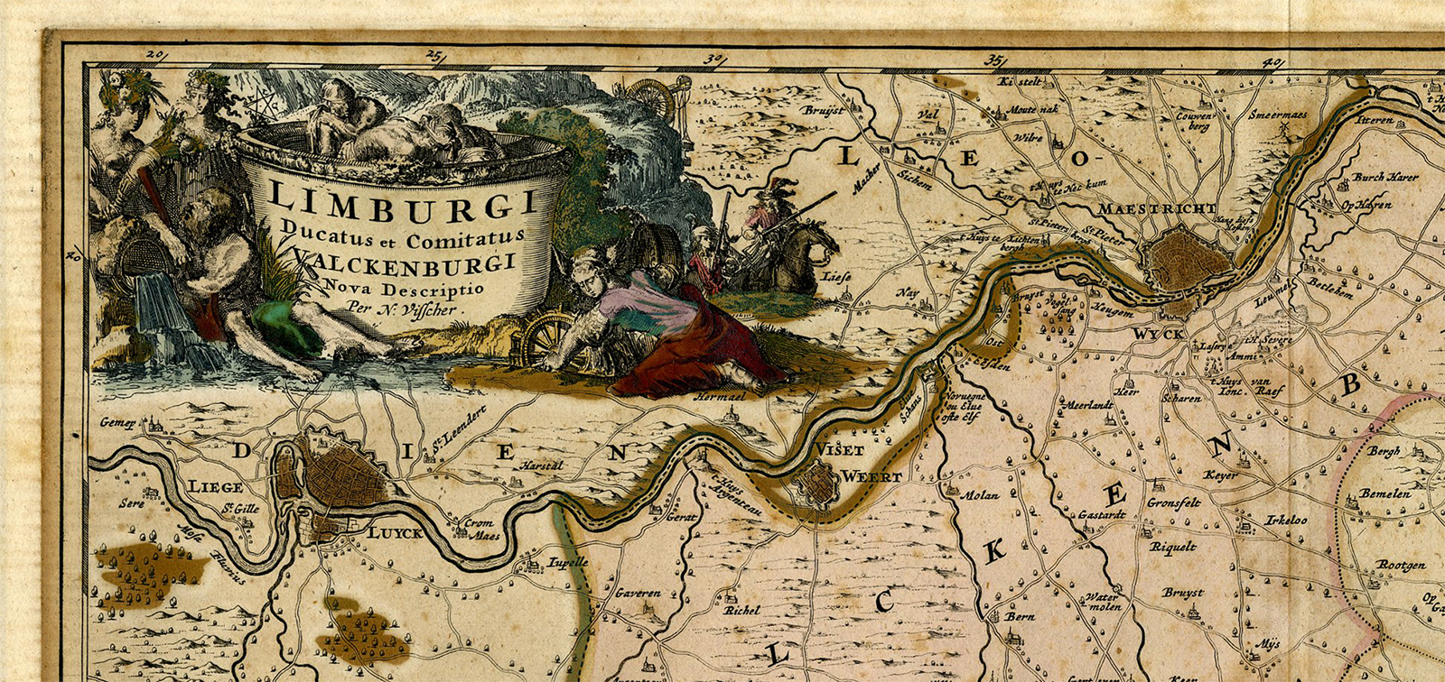 , Antique Map-LIMBURGI-VALCKENBURGI-LIMBURG-VALKENBURG-Visscher-1690, Pictura Antique Prints