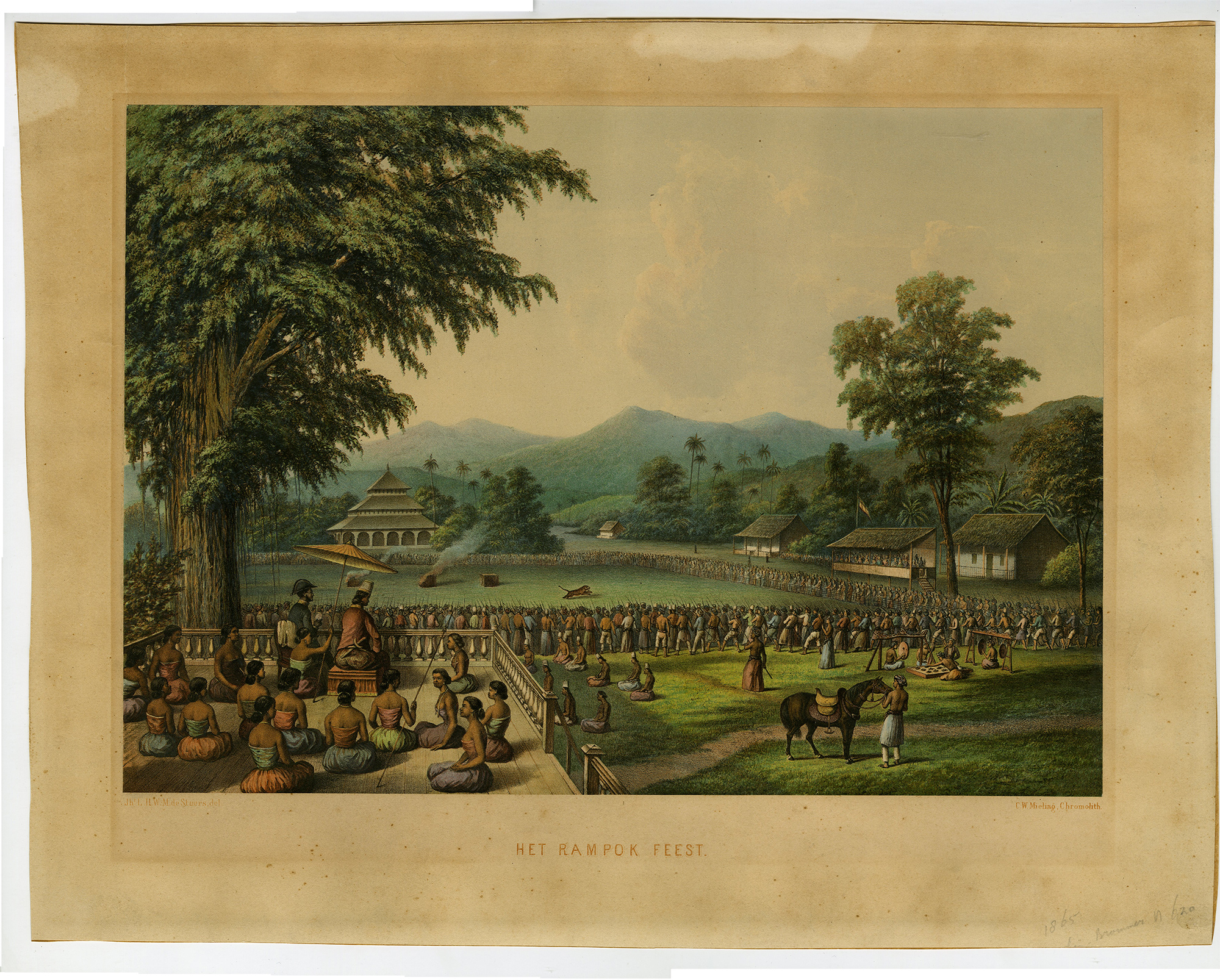 , Antique Print-HET-RAMPOK-FEEST-TIGER-FIGHT-INDIES-Mieling-de Stuers-1865-1876, Pictura Antique Prints