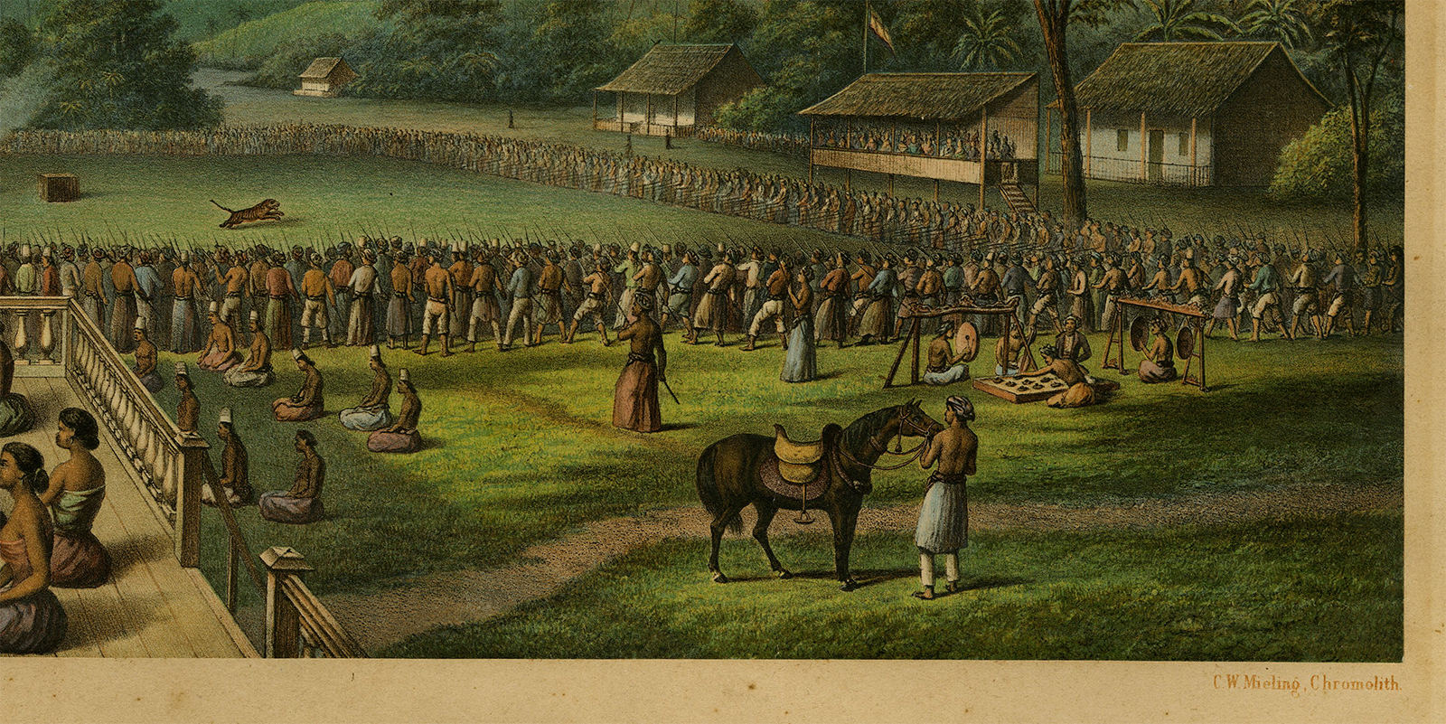 , Antique Print-HET-RAMPOK-FEEST-TIGER-FIGHT-INDIES-Mieling-de Stuers-1865-1876, Pictura Antique Prints