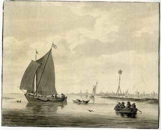 Antique Drawing-MARITIME-DUTCH-SAILING-SCENE-WATERCOLOR-Anonymous-18th c.