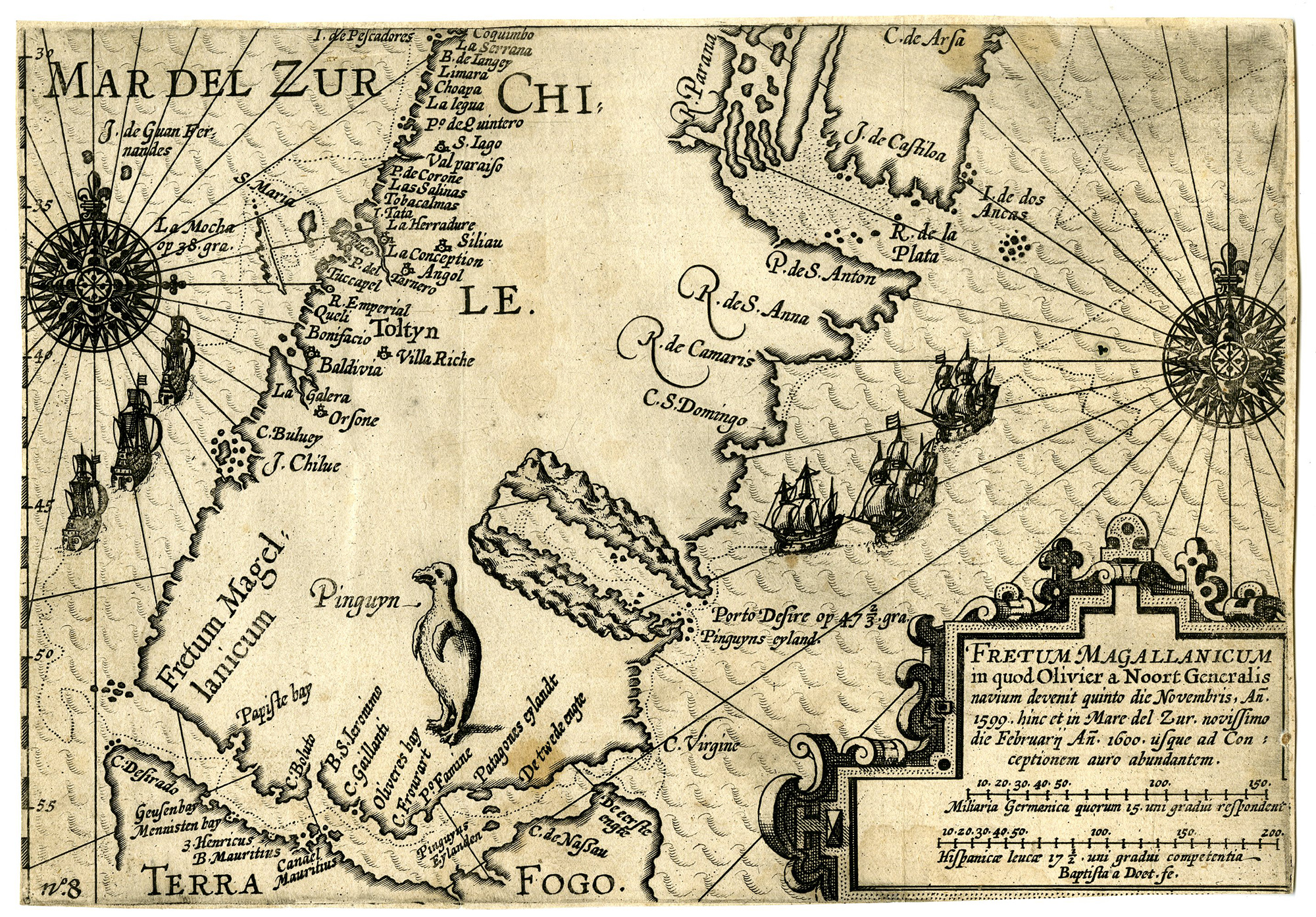 , Antique Map-STRAIT-MAGELLAN-van Doetecum-van Noort-1602, Pictura Antique Prints