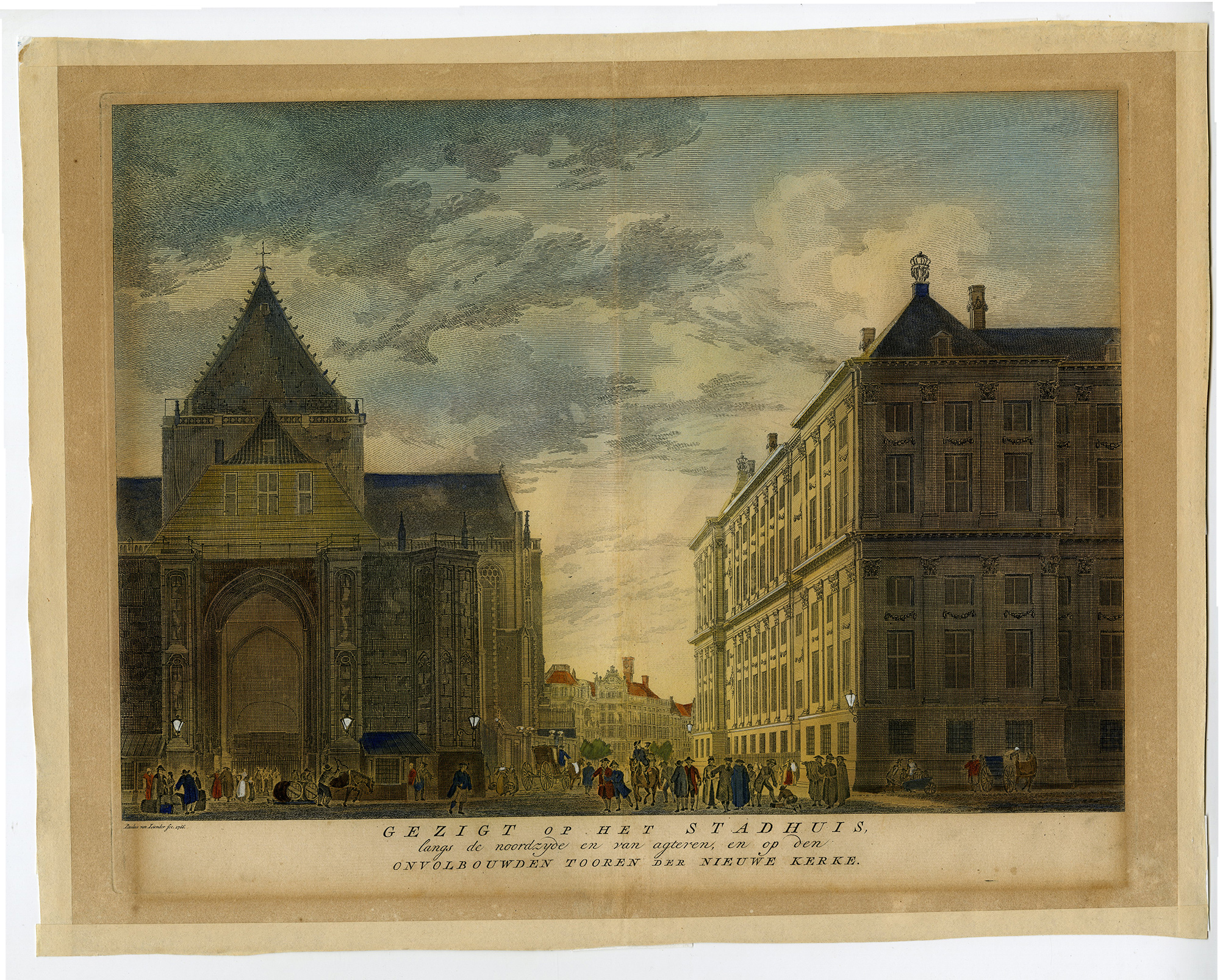 , Antique Print-VIEW-AMSTERDAM-TOWNHALL-NIEUWE-KERK-Van Liender-1766, Pictura Antique Prints