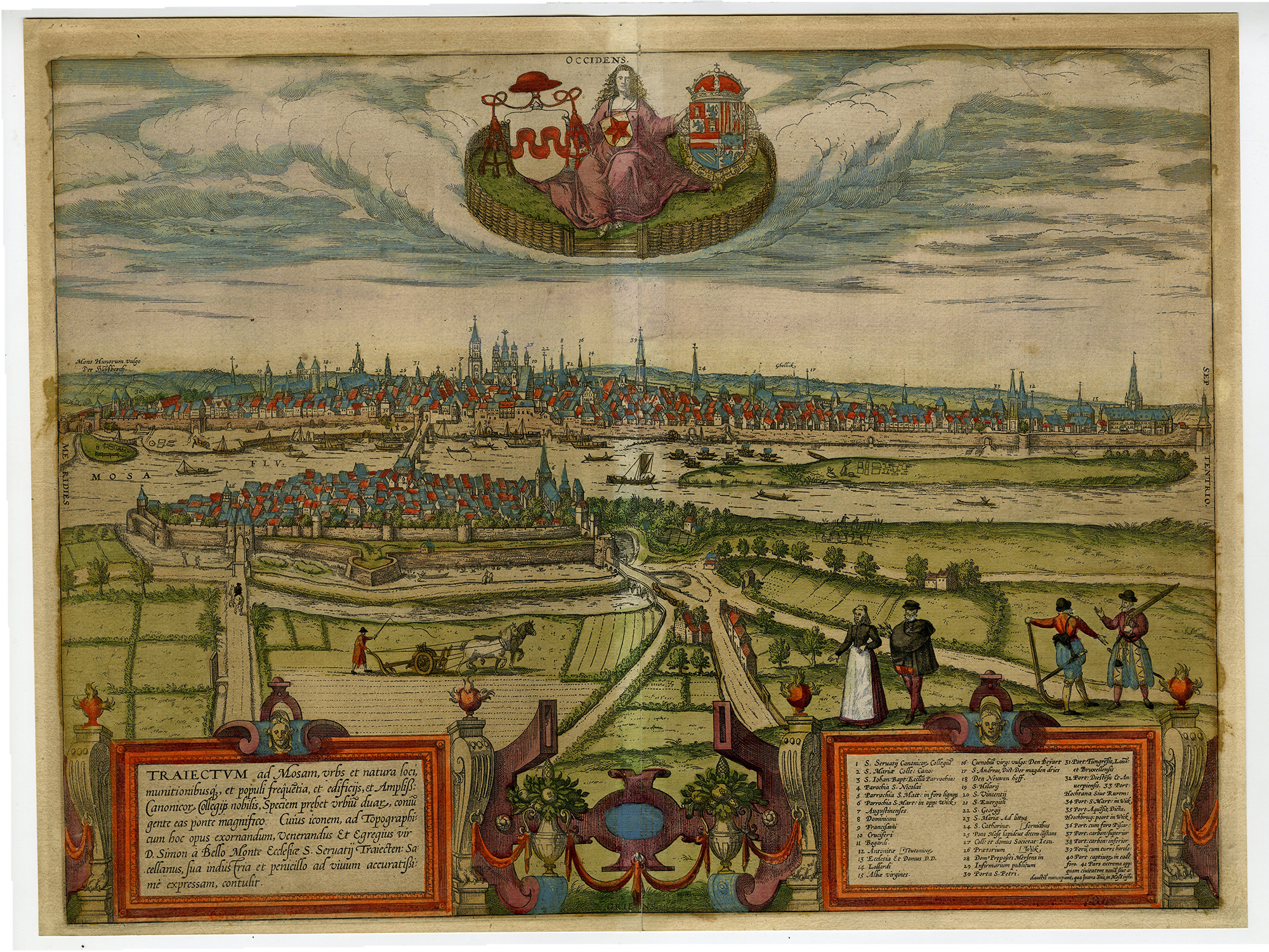 , Antique Map-TRAIECTUM-AD-MOSAM-MAASTRICHT-Hogenberg-Bellomonte-1575, Pictura Antique Prints