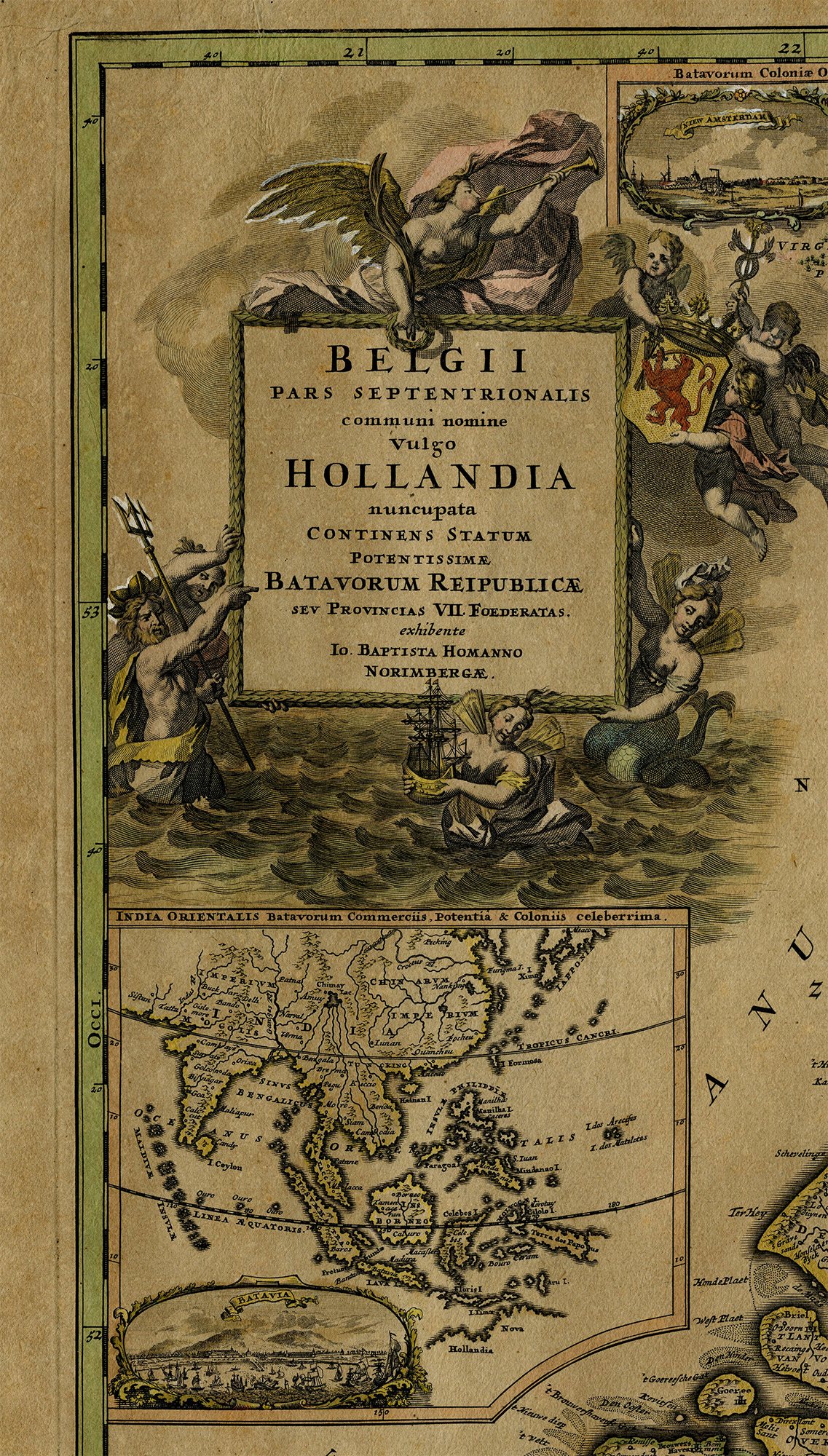 , Antique Map-REPUBLIC-OF-SEVEN-UNITED-NETHERLANDS-NEW YORK-BATAVIA-Homann-1707, Pictura Antique Prints