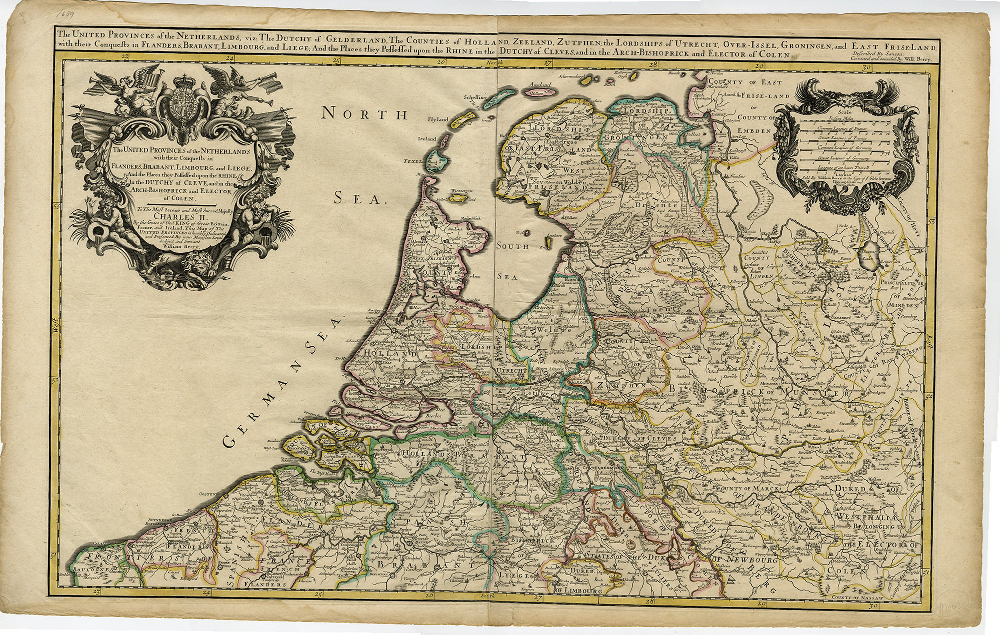 , Rare-Antique Map-UNITED-PROVINCES-NETHERLANDS-Berry-Sanson-c.1730, Pictura Antique Prints