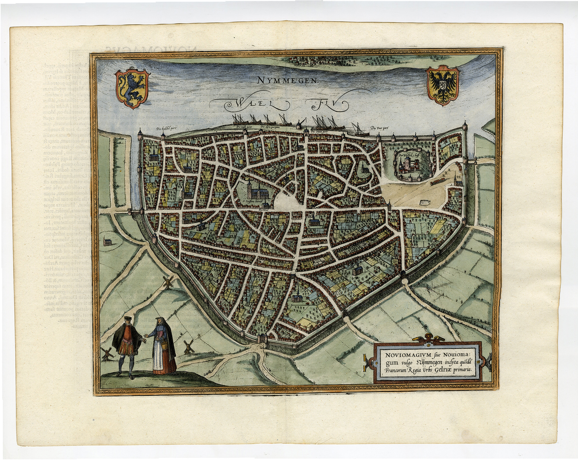 , Antique Map-NIJMEGEN-CITY-PLAN-NEW-COLORING-LATIN-Hogenberg-Braun-1581, Pictura Antique Prints