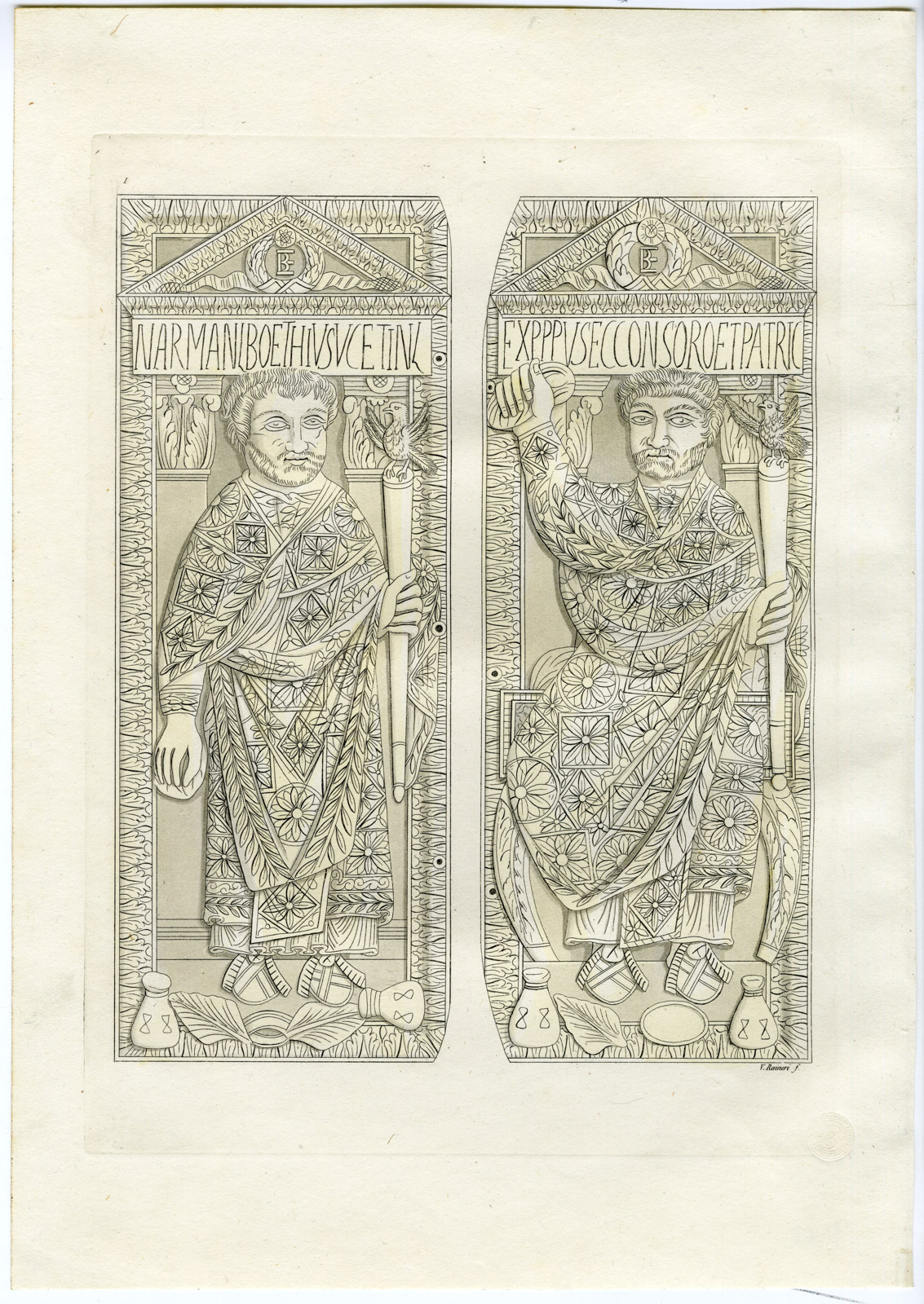 , Antique Print-DIPTYCH-CONSUL BOETHIUS-BOEZIO-PL.1-Raineri-Ferrario-1823, Pictura Antique Prints