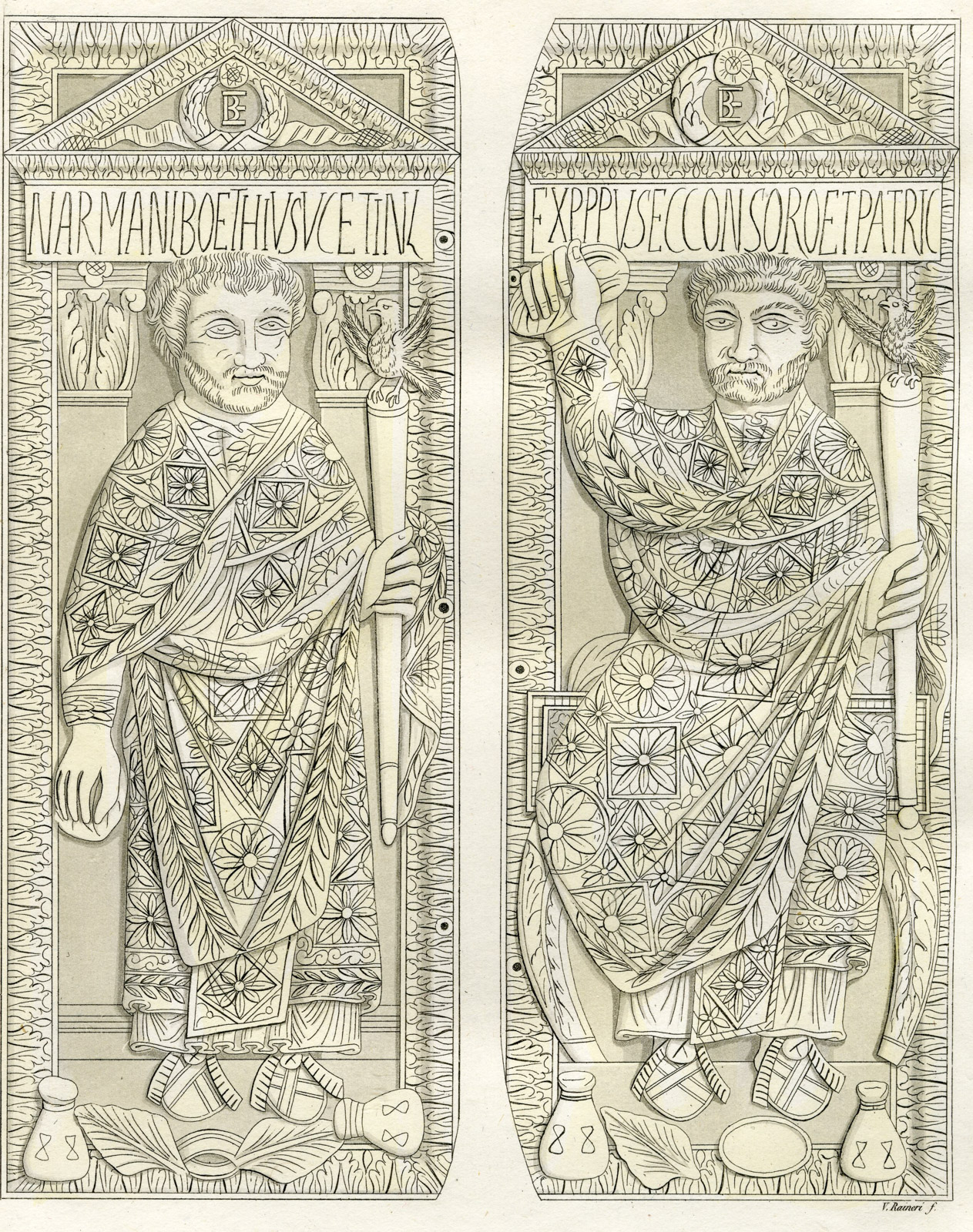 , Antique Print-DIPTYCH-CONSUL BOETHIUS-BOEZIO-PL.1-Raineri-Ferrario-1823, Pictura Antique Prints