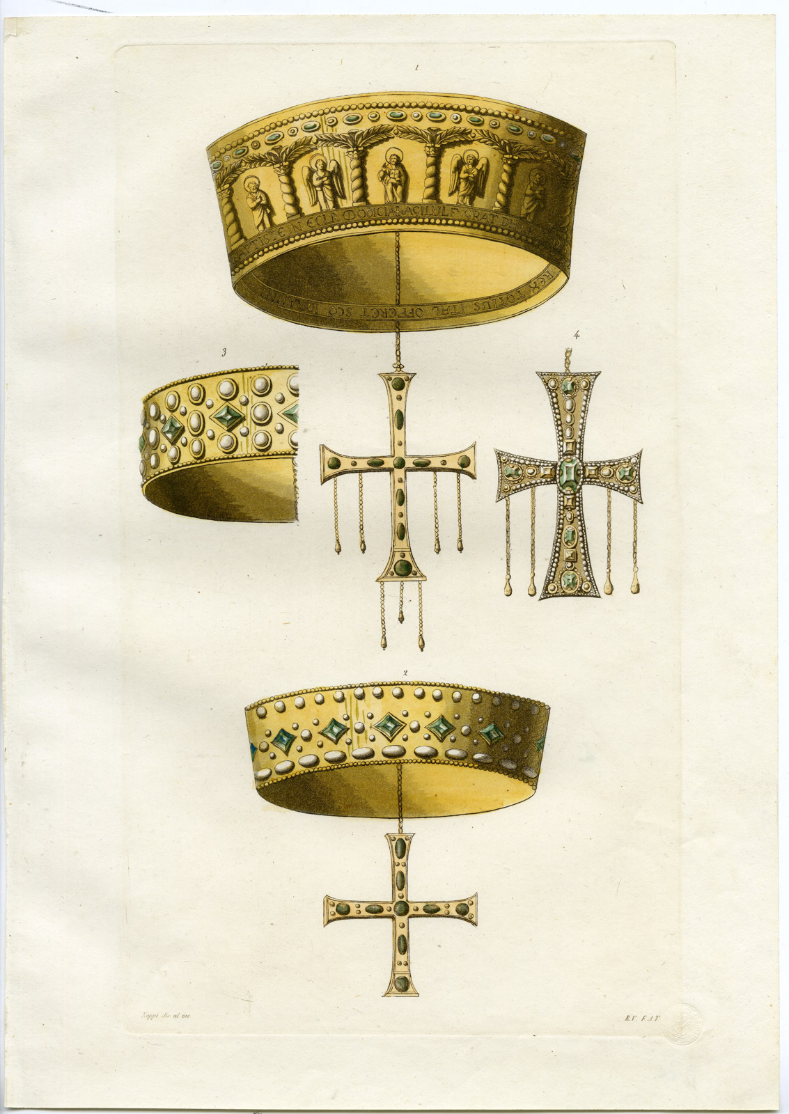 Pco 16976 416x587 Antique Print-GOLD CROWNS-CROSSES-MONZA CATHEDRAL-PL.2-Ferrario-1823