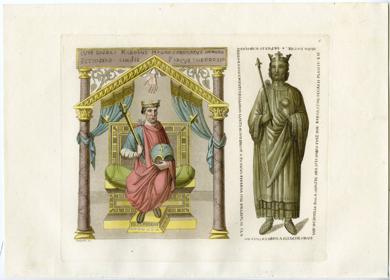 , Antique Print-MURAL PAINTING-CHARLES THE BALD-THRONE-6-Bottigella-Ferrario-1823, Pictura Antique Prints