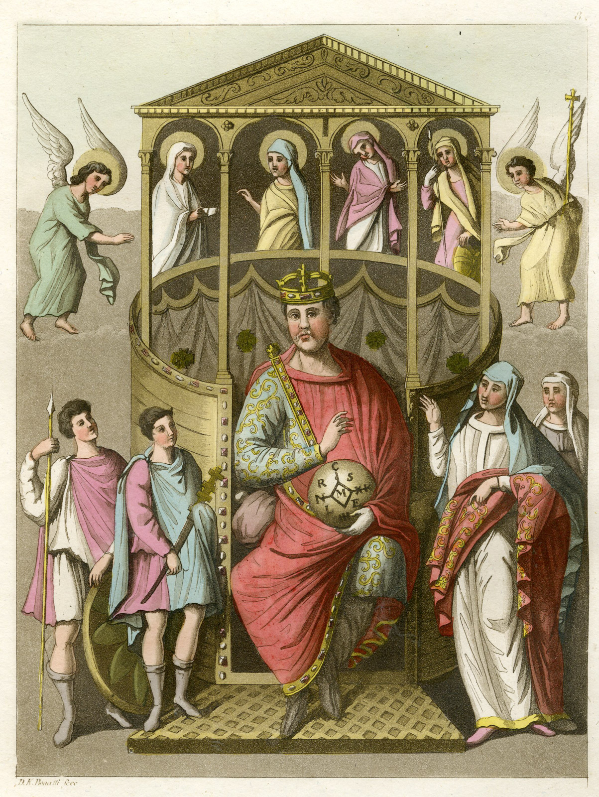 , Antique Print-MURAL PAINTING-THRONE-KING-EMPEROR-ITALY-P.8-Bonatti-Ferrario-1823, Pictura Antique Prints