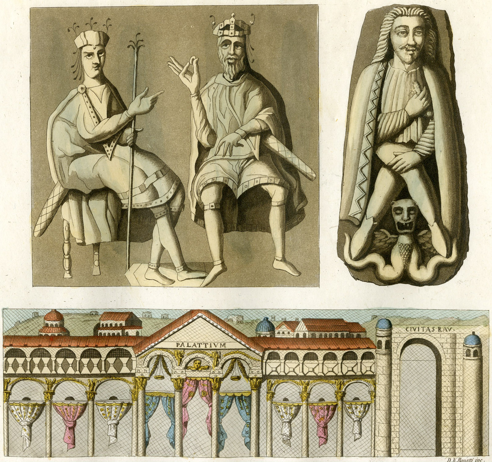, Antique Print-KING-ORNAMENTS-OTTONE I-BARBAROSSA-PL.9-Bonatti-Ferrario-1823, Pictura Antique Prints