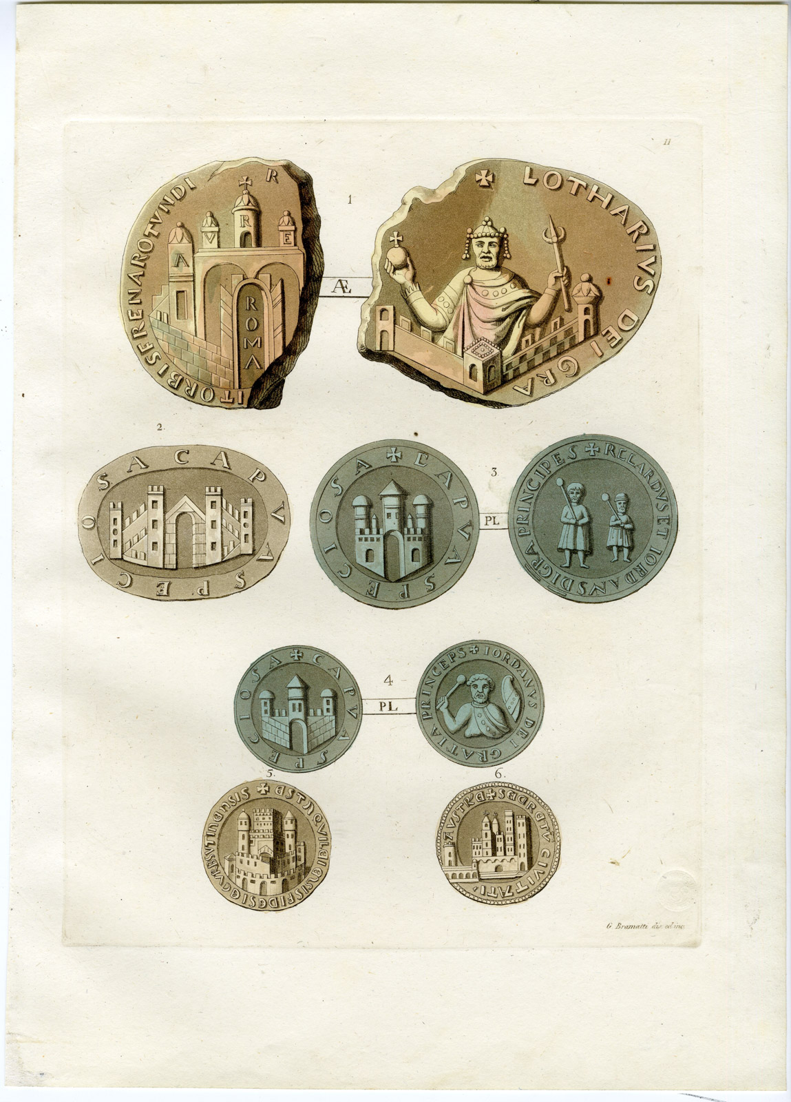 , Antique Print-KING-FORTIFICATION-ITALY-SEAL-PL.11-Bramatti-Ferrario-1823, Pictura Antique Prints