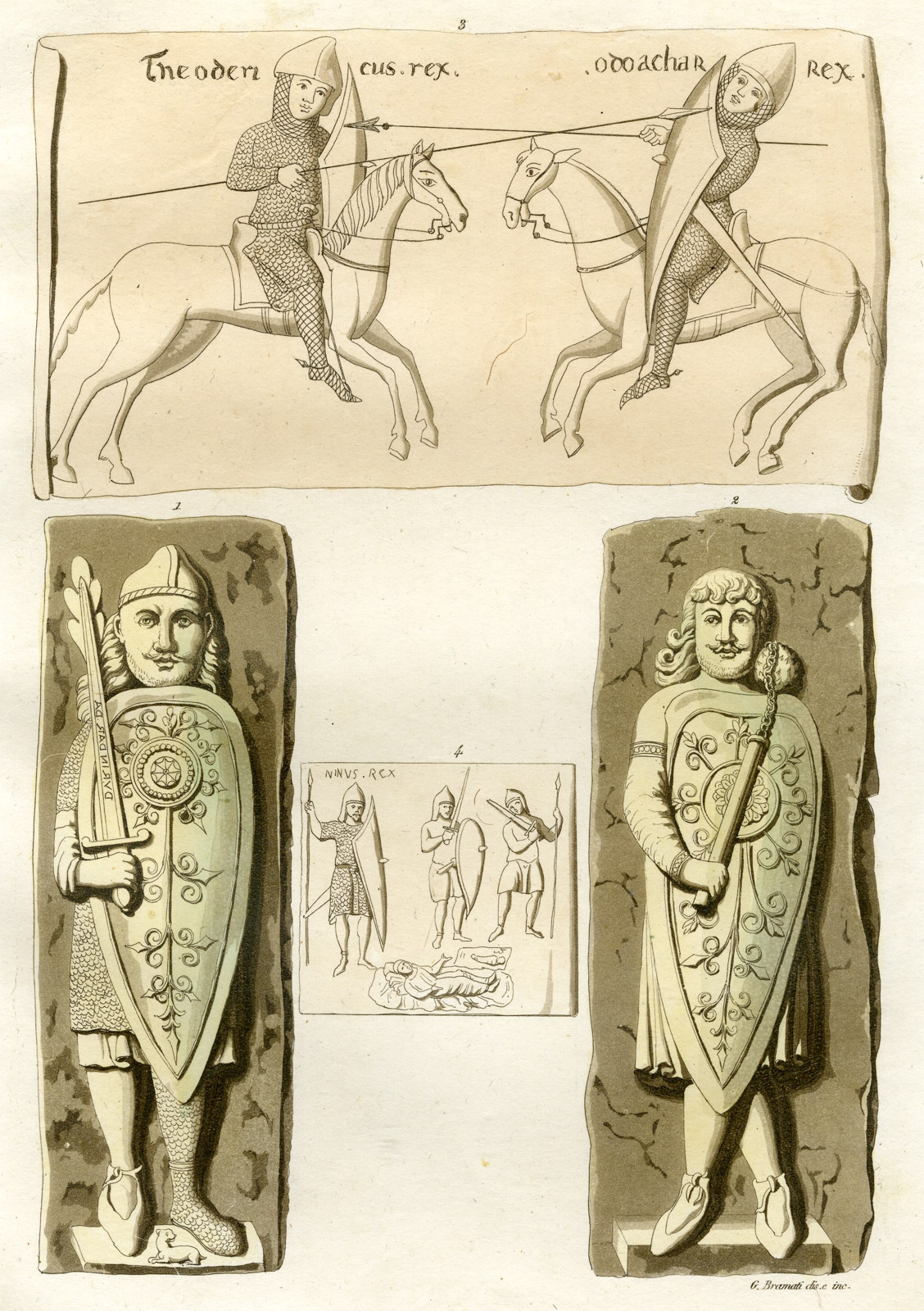 , Antique Print-PALADINS-ITALY-CHARLEMAGNE-PL.13-Bramati-Ferrario-1823, Pictura Antique Prints