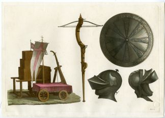 Antique Print-HELMET-SHIELD-CROSSBOW-CARROCCIO-MILAN-PL.17-Bussi-Ferrario-1823