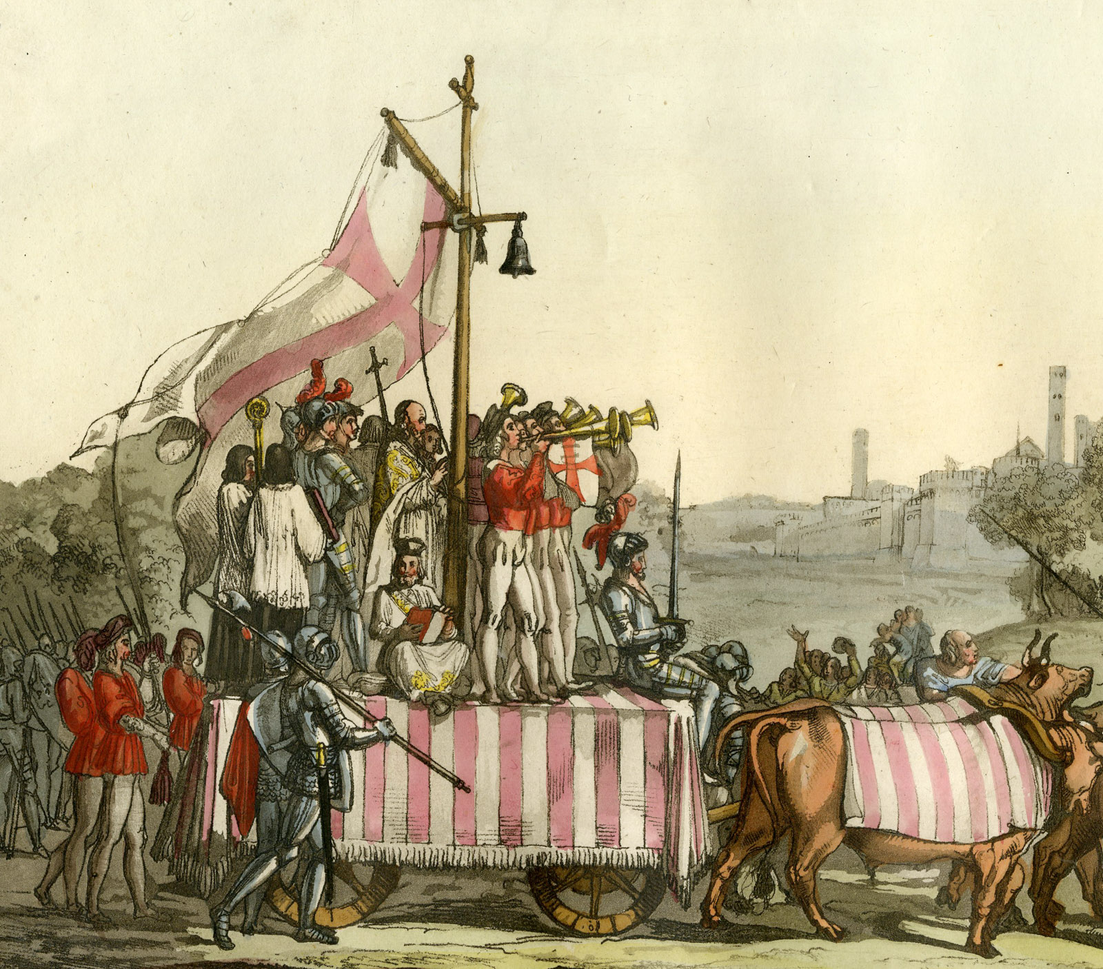 , Antique Print-CARROCCIO-CREMONESI-SOLDIERS-PL.18-Bussi-Ferrario-1823, Pictura Antique Prints