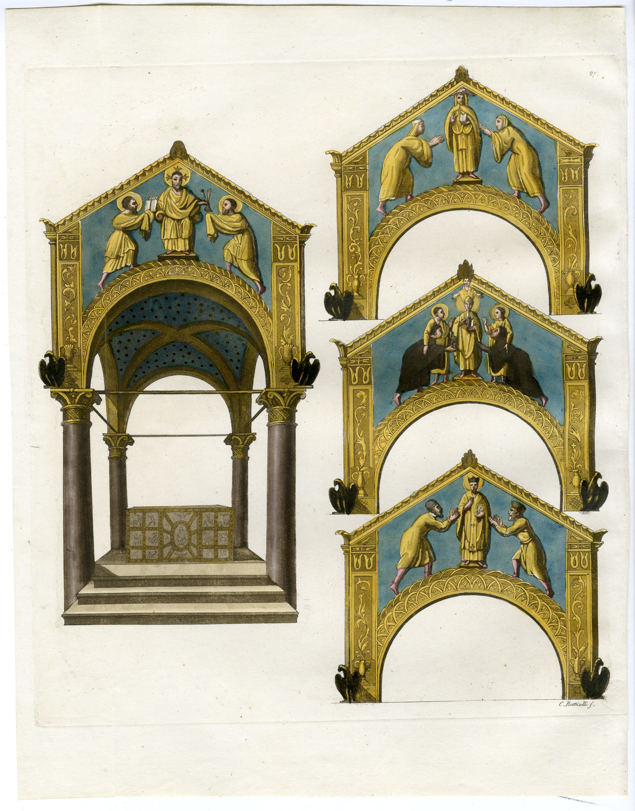 , Antique Print-BASILICA-SANT’AMBROGIO-MILAN-ALTAR-PL.27-Botticelli-Ferrario-1823, Pictura Antique Prints