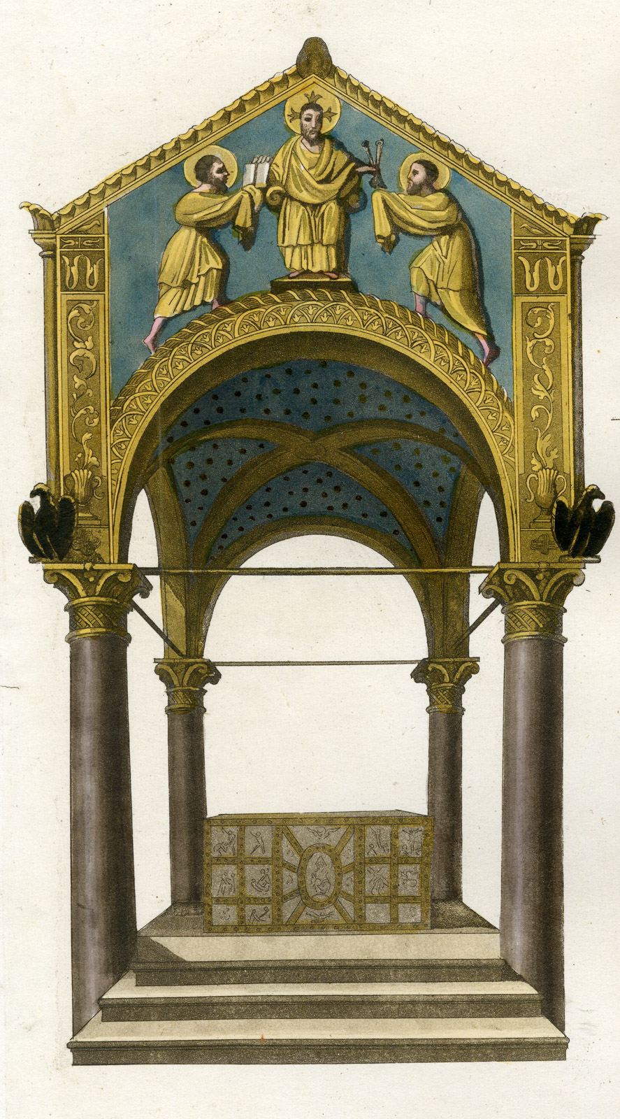 , Antique Print-BASILICA-SANT’AMBROGIO-MILAN-ALTAR-PL.27-Botticelli-Ferrario-1823, Pictura Antique Prints