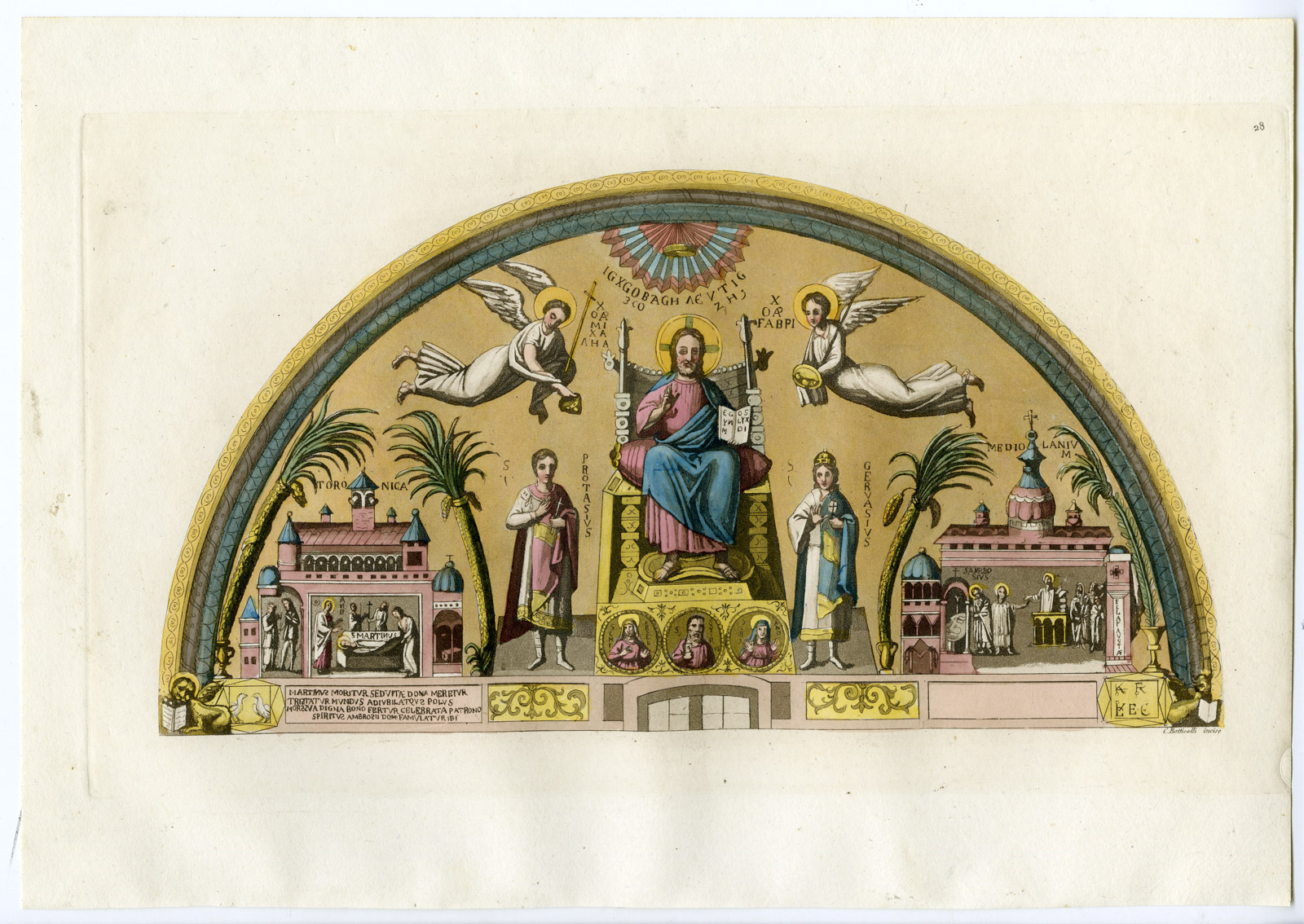 , Antique Print-BASILICA-MOISAIC-ITALY-GOD PL.28-Botticelli-Ferrario-1823, Pictura Antique Prints
