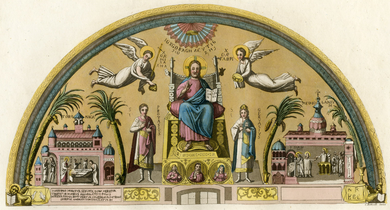 , Antique Print-BASILICA-MOISAIC-ITALY-GOD PL.28-Botticelli-Ferrario-1823, Pictura Antique Prints