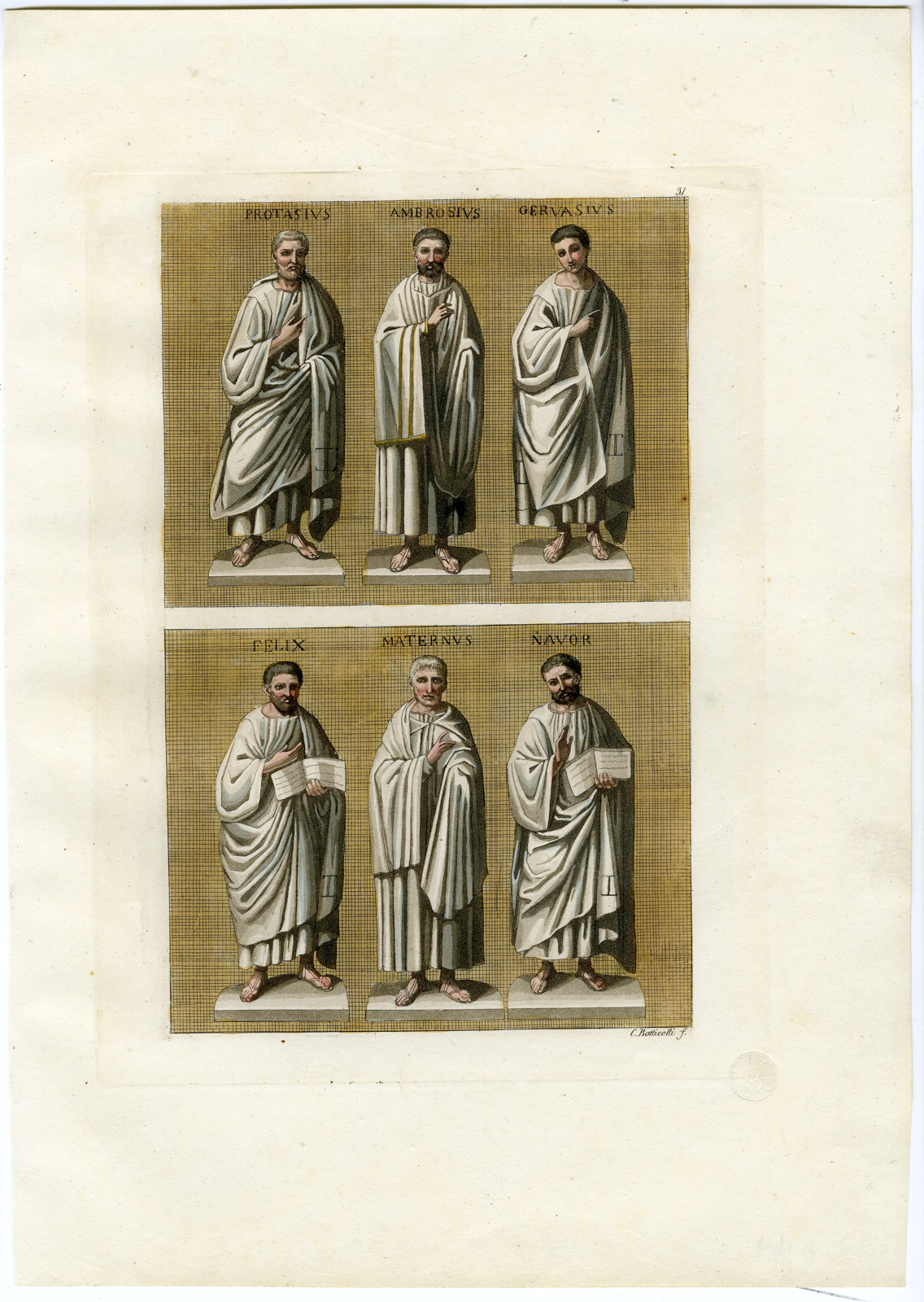 , Antique Print-SAINTS-BISHOP-SANT’AMBROGIO-MOSAIC-PL.31-Bramatti-Ferrario-1823, Pictura Antique Prints