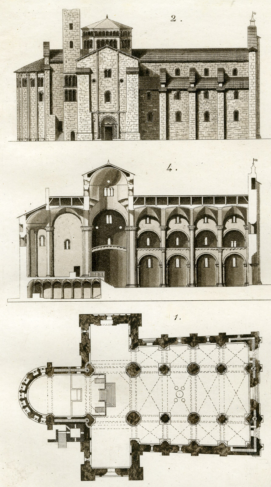 , Antique Print-PAVIA-FLOOR PLAN-SAN MICHELE CHURCH-ITALY-P.33-Bufsi-Ferrario-1823, Pictura Antique Prints