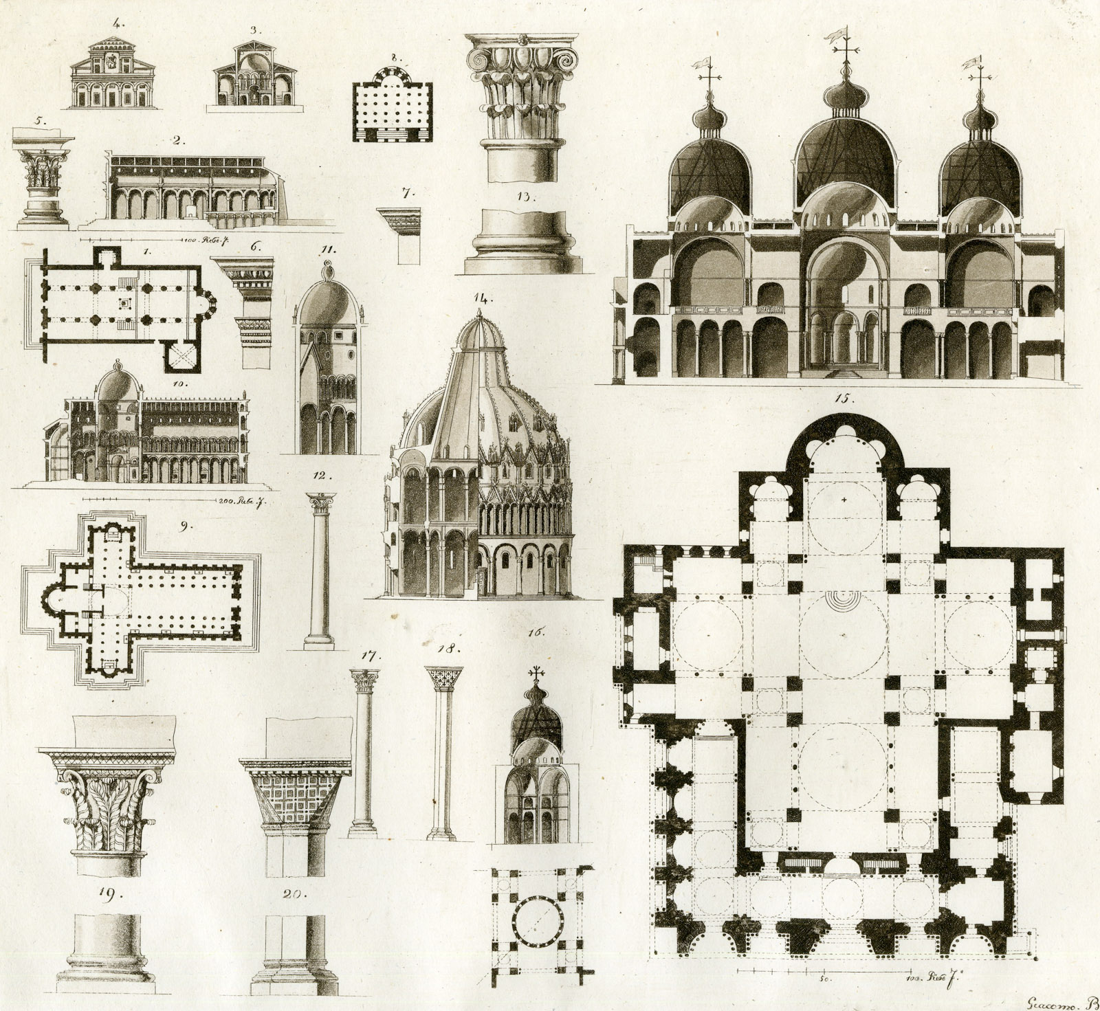, Antique Print-SAN MINIATO-FLORENCE-SAN MARCO-VENICE-PL.39-Bufsi-Ferrario-1823, Pictura Antique Prints