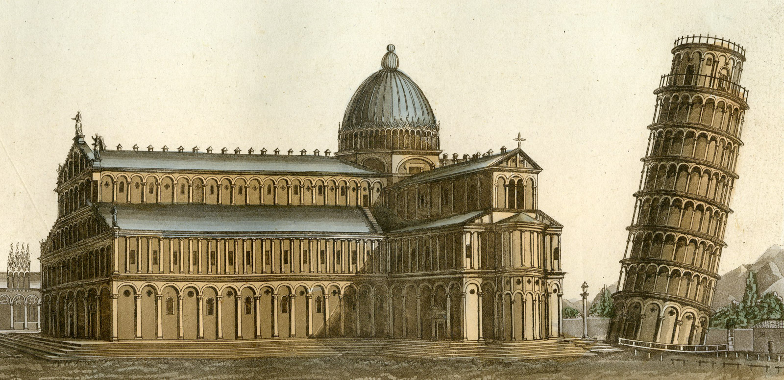 , Antique Print-CATHEDRAL-PISA-CHURCH-ITALY-PL.40-Bufsi-Ferrario-1823, Pictura Antique Prints