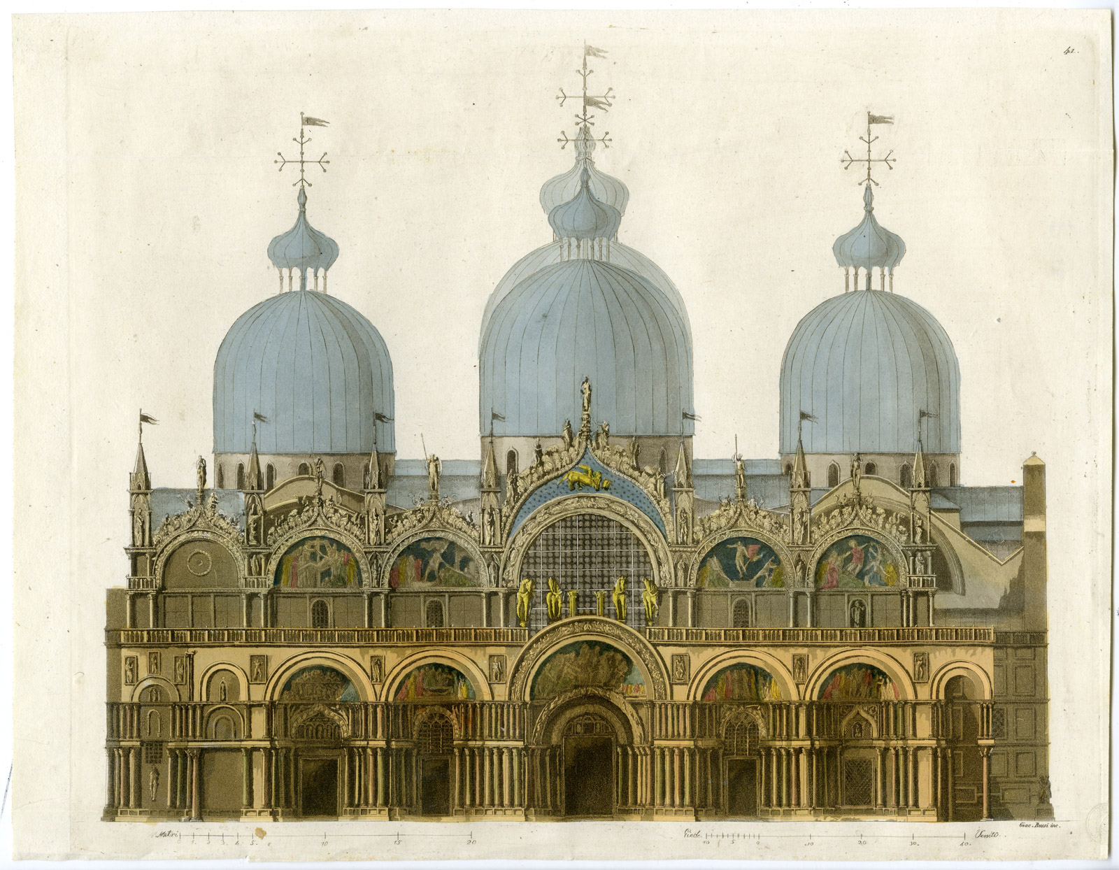 , Antique Print-FACADE-ST MARK-SAN MARCO-VENICE-ITALY-PL.41-Bussi-Ferrario-1823, Pictura Antique Prints